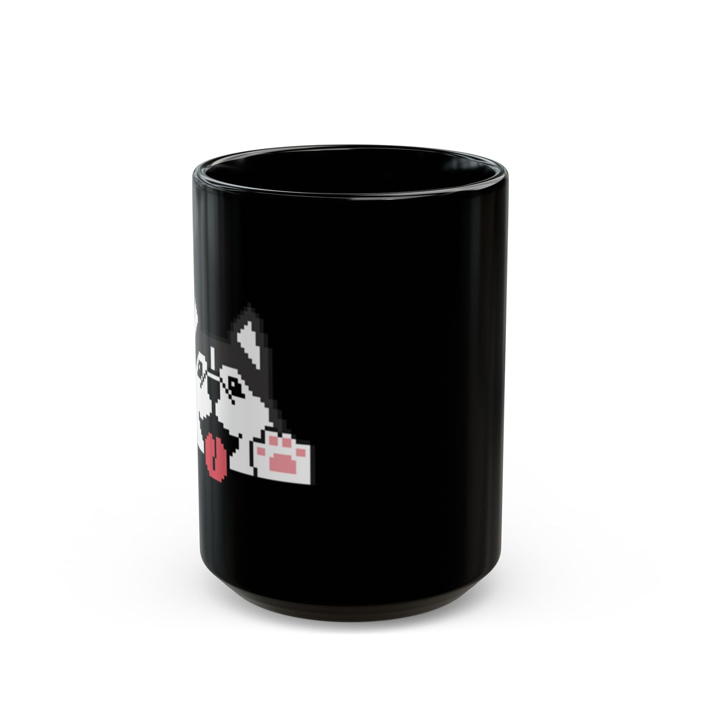 Eppix Black Ceramic Mug Siberian Husky Alaskan Malamute Pixel Art Illustration Front 15oz