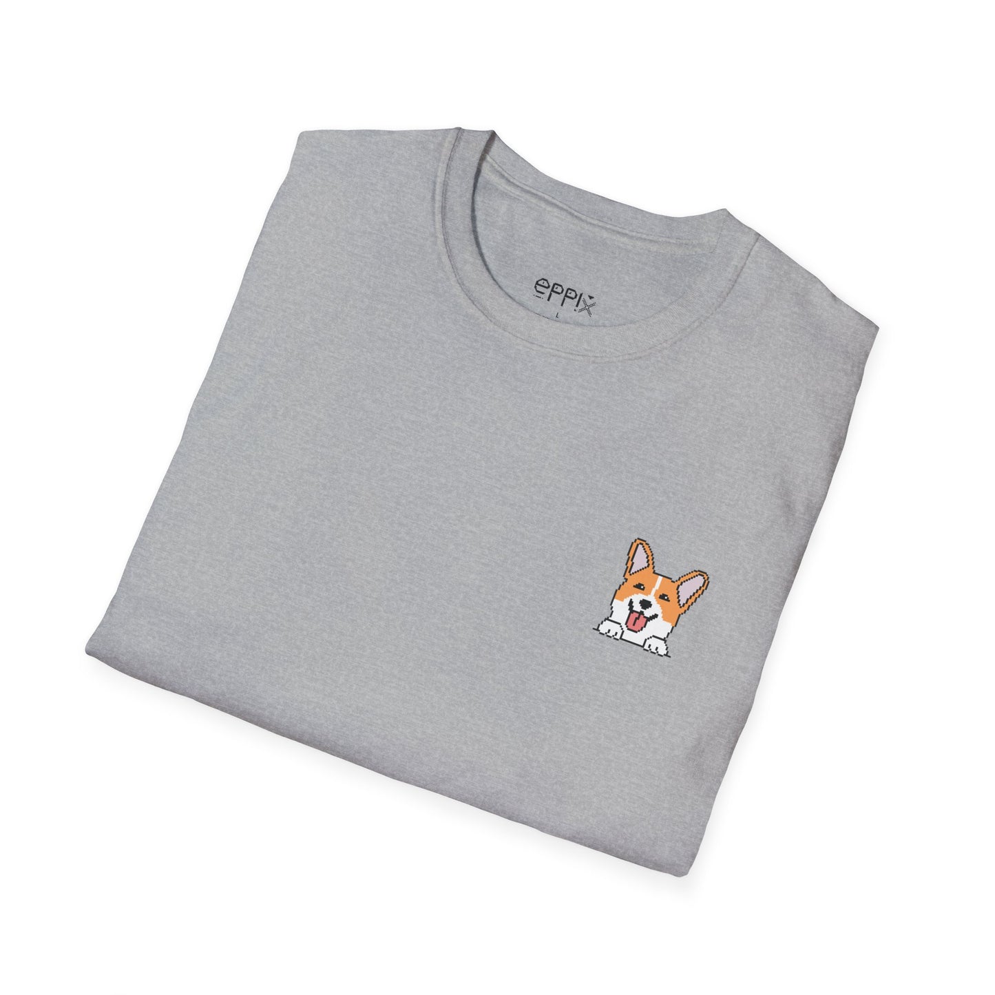 Camiseta unisex Softstyle de EPPIX: ilustración de perro Corgi feliz en píxeles 