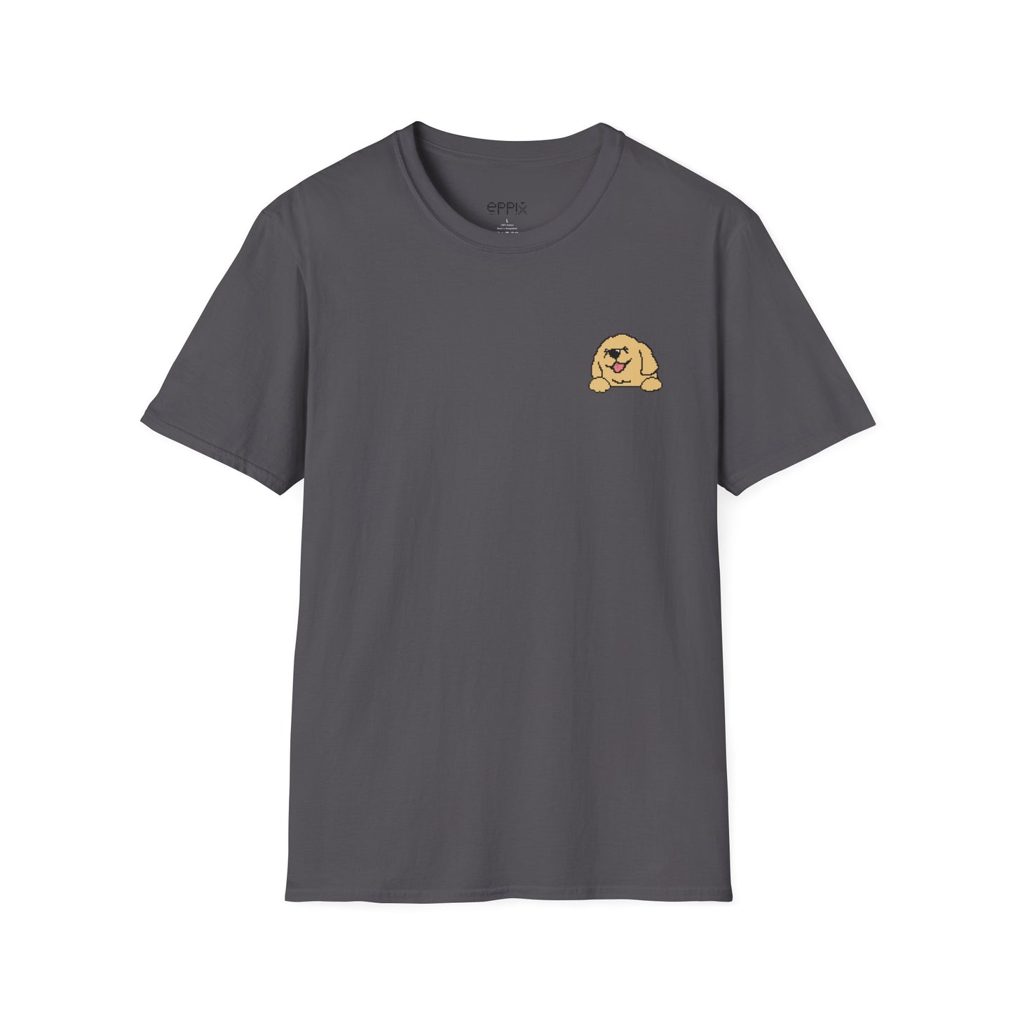 Camiseta unisex Softstyle de EPPIX: ilustración de perro Golden Retriever pixelado y gentil, buen chico 