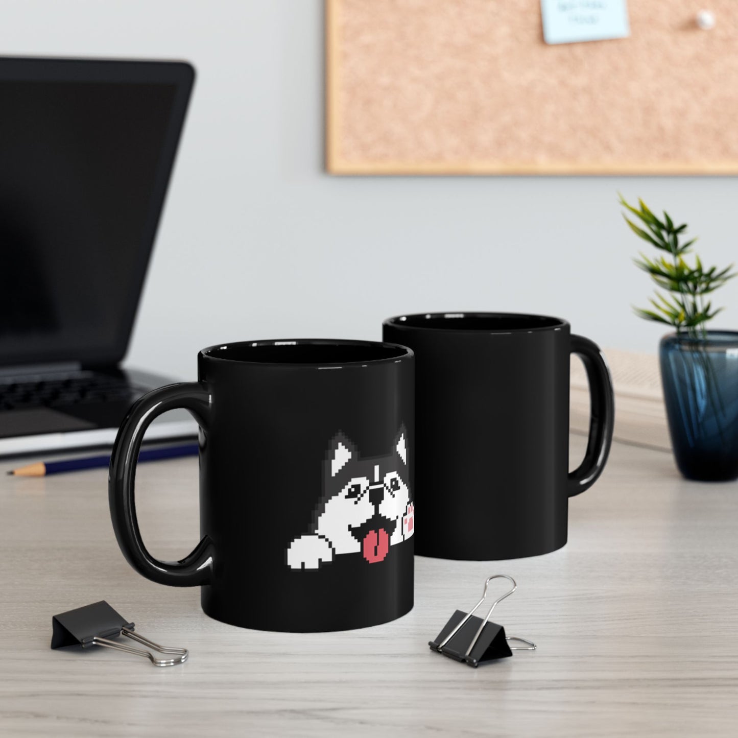 Eppix Black Ceramic Mug Siberian Husky Alaskan Malamute Pixel Art Illustration Right And Left 17oz