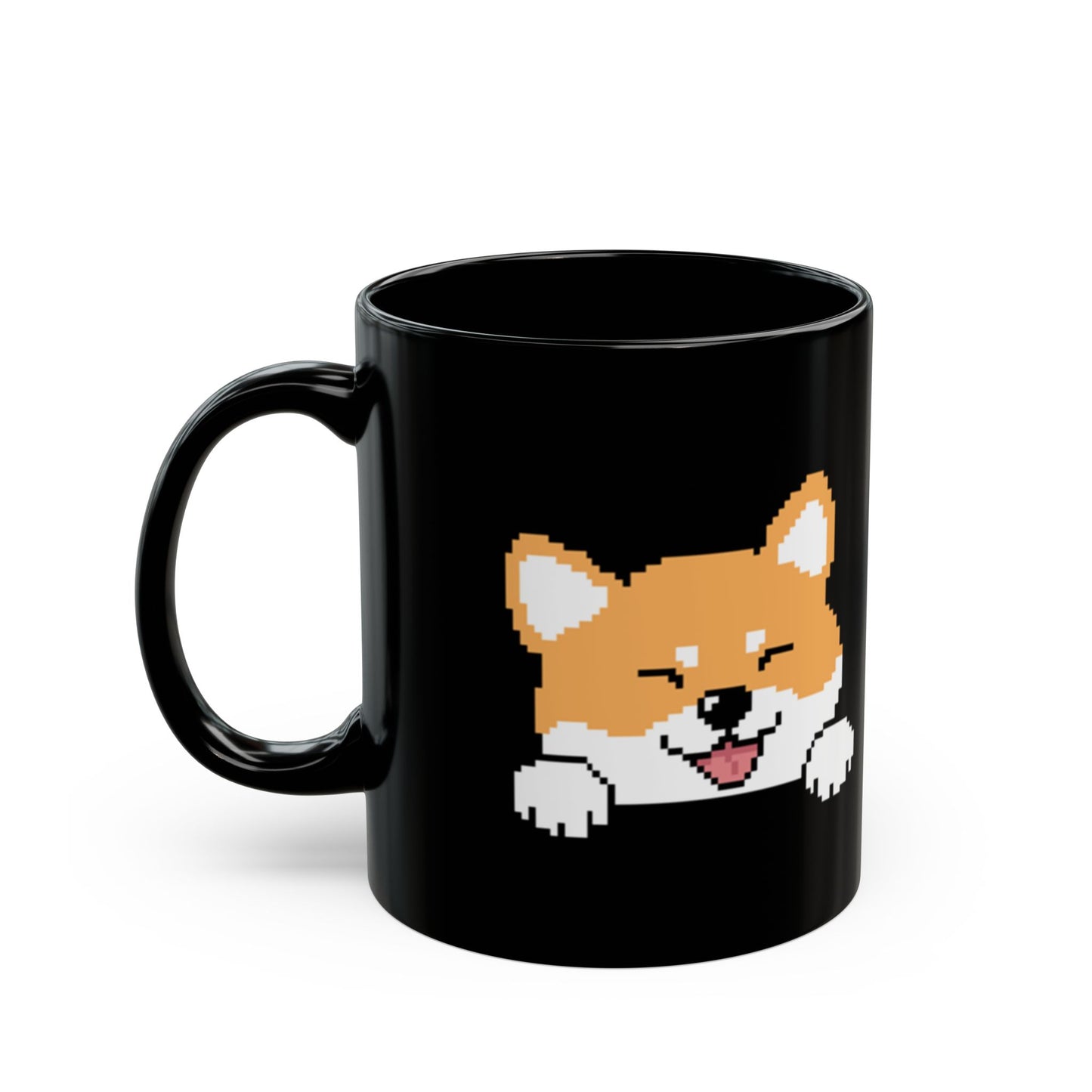 EPPIX Ceramic Black Mug - Sly Shiba Inu Akita Pixel Dog Illustration (11oz, 15oz)