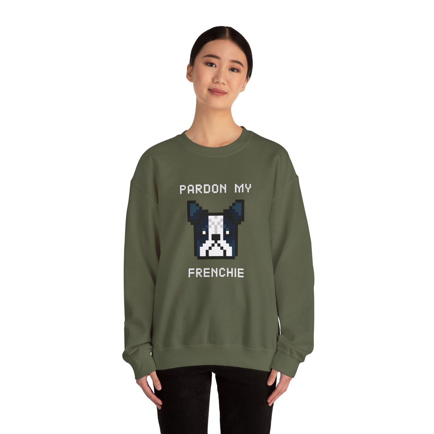 EPPIX Unisex Heavy Blend Crewneck Sweatshirt - Pardon My Frenchie Lustige Pixel Hundekunst Illustration Französische Bulldogge 