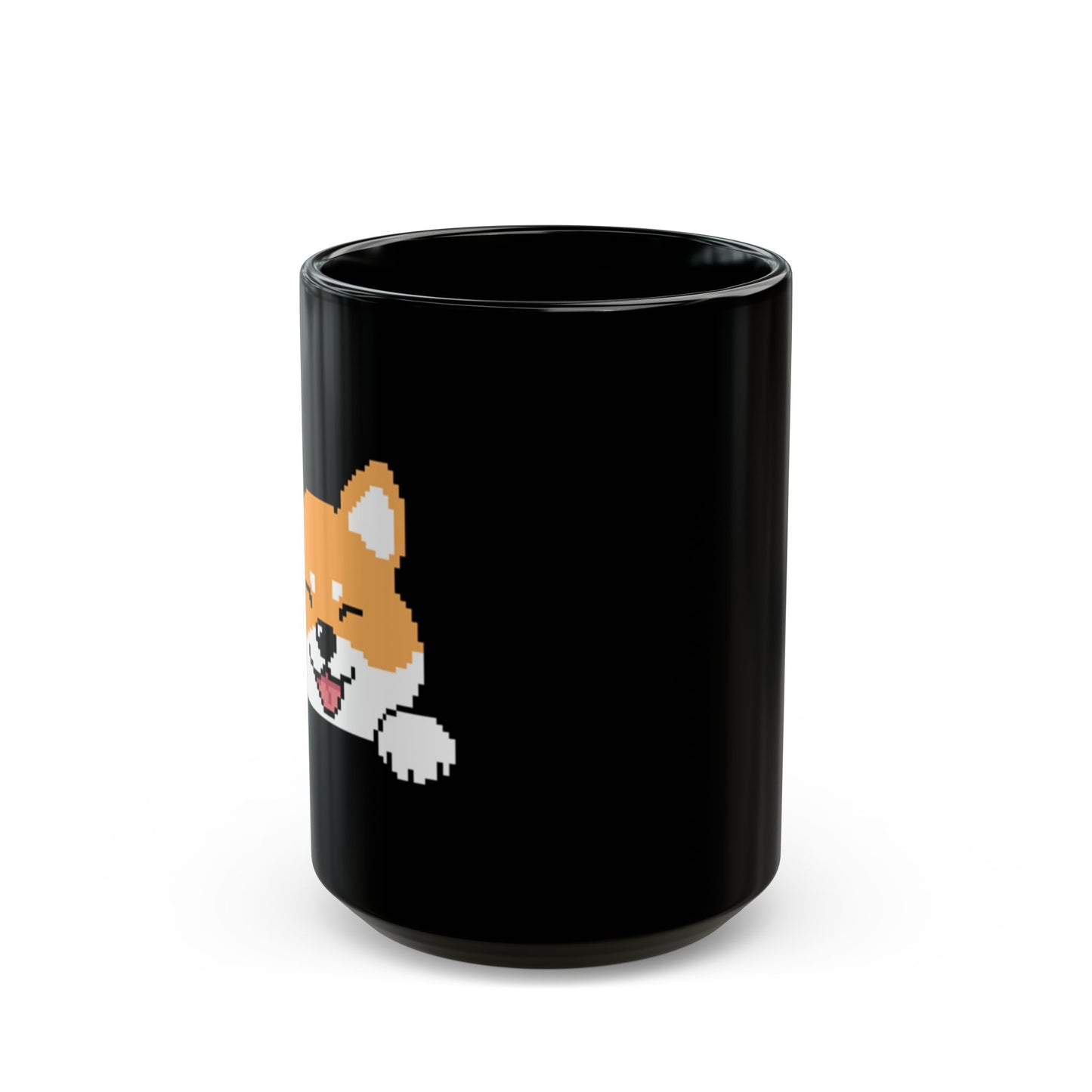 Taza de cerámica negra EPPIX: ilustración de perro astuto Shiba Inu Akita (11 oz, 15 oz) 