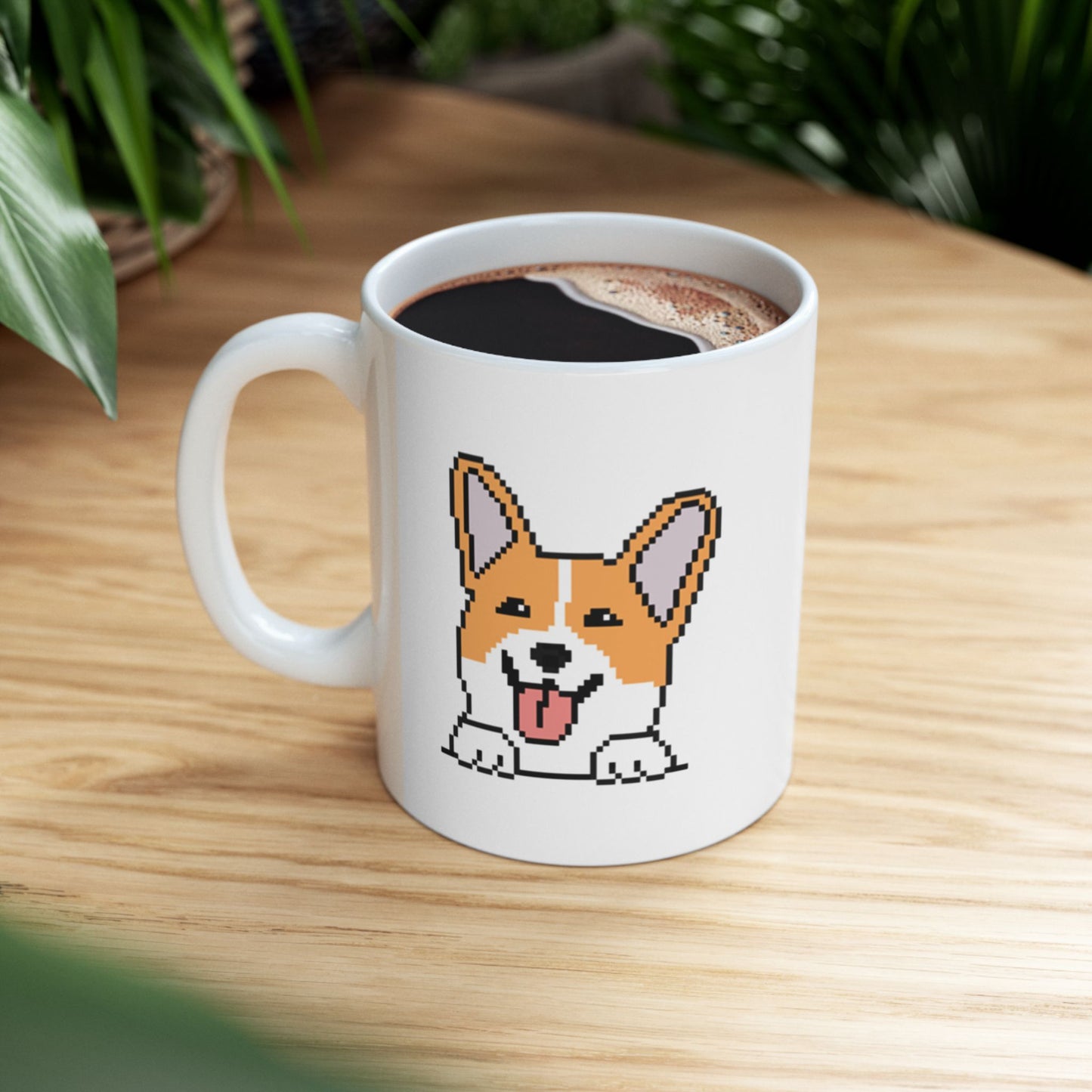 EPPIX Ceramic White Mug - Happy Corgi Pixel Dog Illustration (11oz, 15oz)