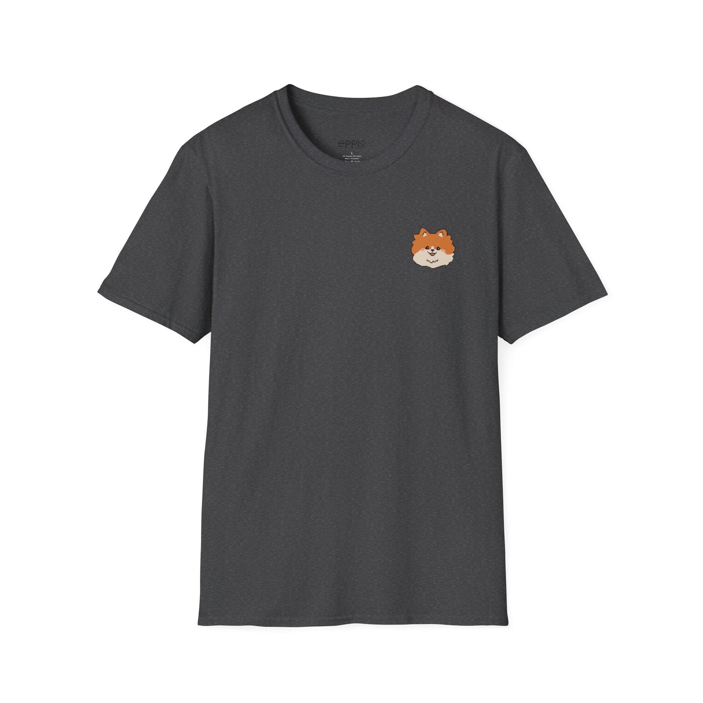 EPPIX Unisex Softstyle T-Shirt - Süßer Pomeranian Welpe Pixel Hund Illustration Pom Pom 