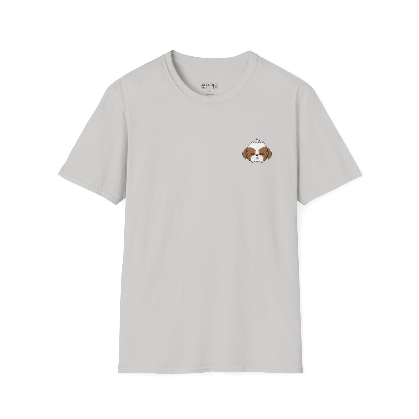 Camiseta unisex de estilo suave EPPIX: ilustración de perro Shih Tzu bebé con píxeles, lindo cachorro 