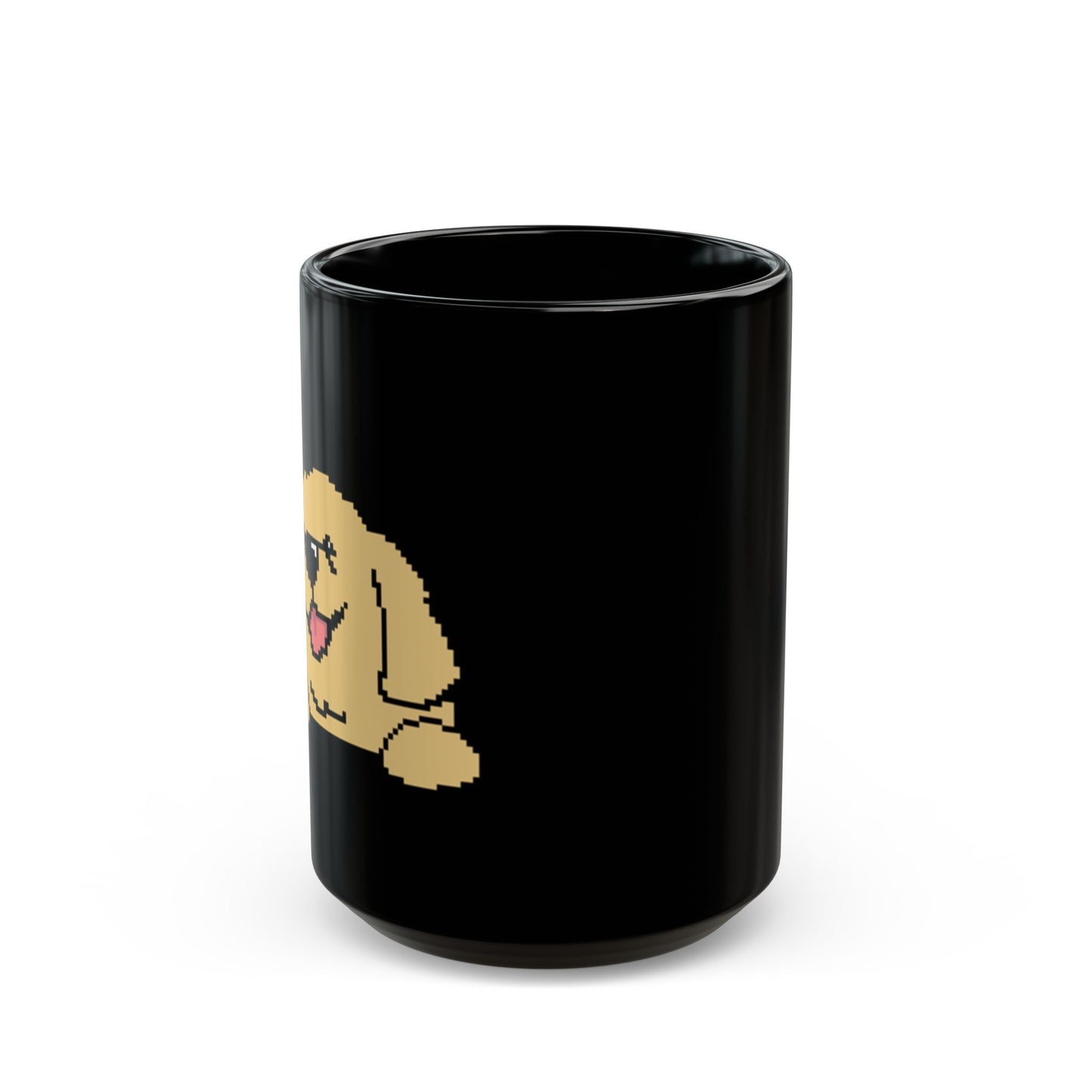 Eppix Black Ceramic Mug Golden Retriever Pixel Art Illustration Front 15oz