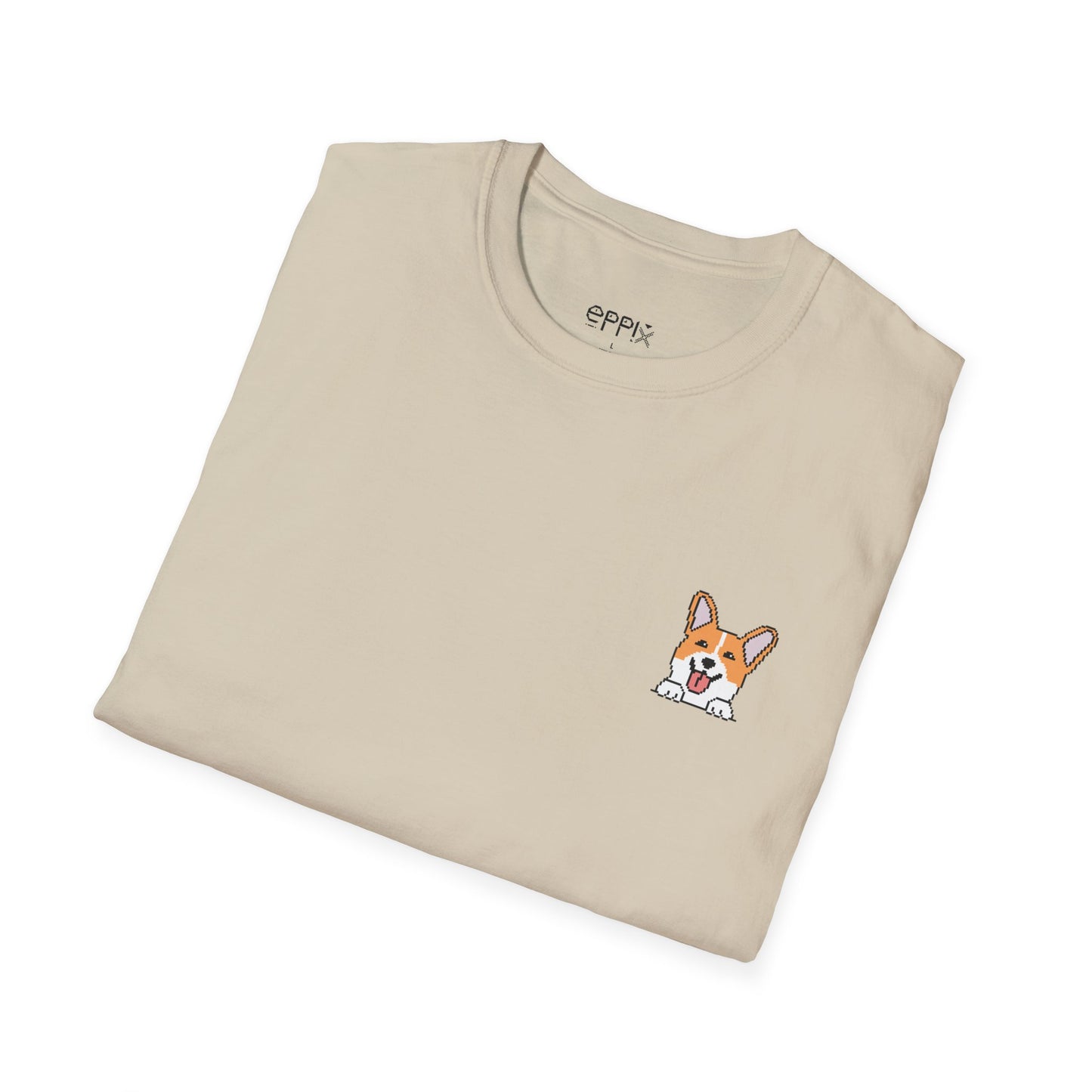 Camiseta unisex Softstyle de EPPIX: ilustración de perro Corgi feliz en píxeles 