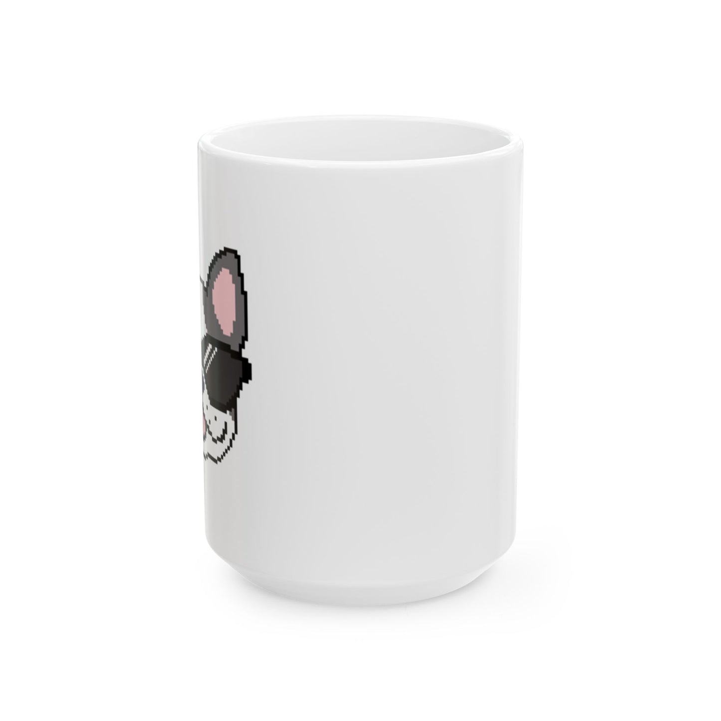 Eppix White Ceramic Mug Frenchie Pixel Art Illustration Front 15oz