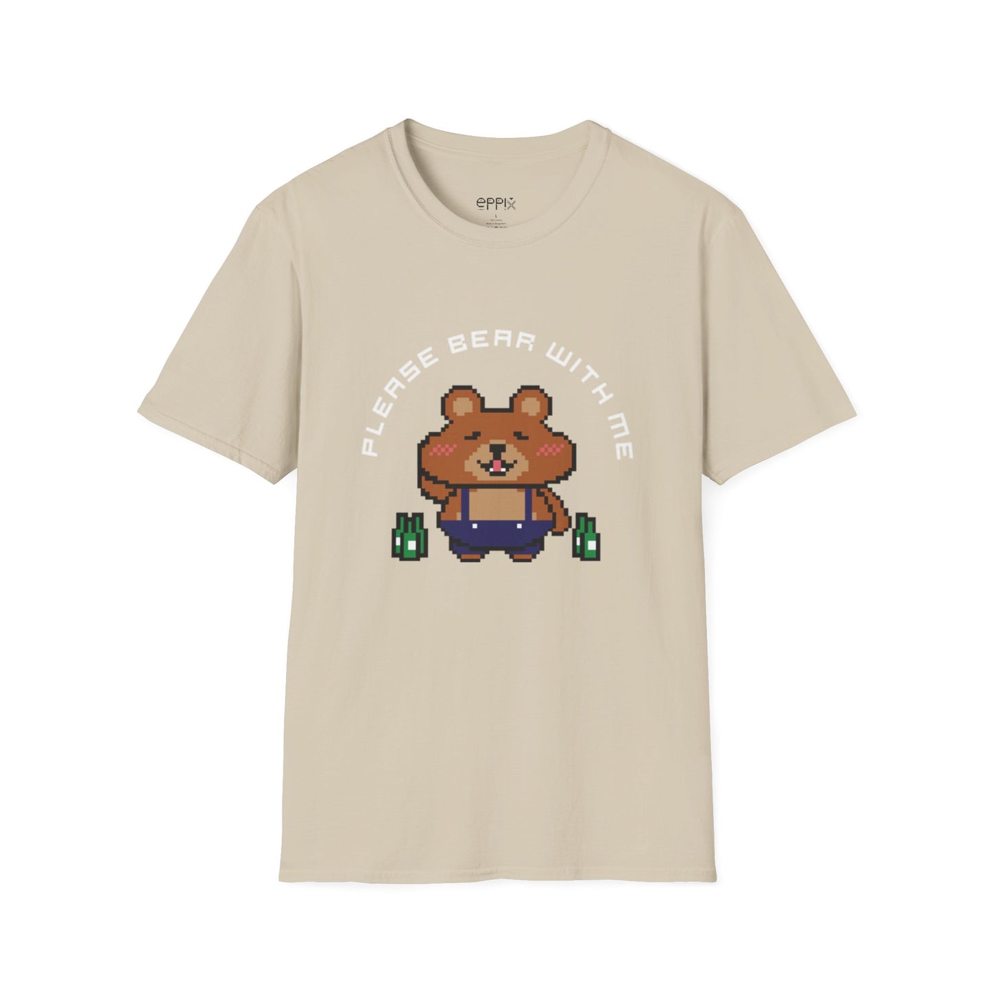 Camiseta unisex Softstyle de EPPIX: ilustración de oso de píxeles. Por favor, tengan paciencia conmigo 