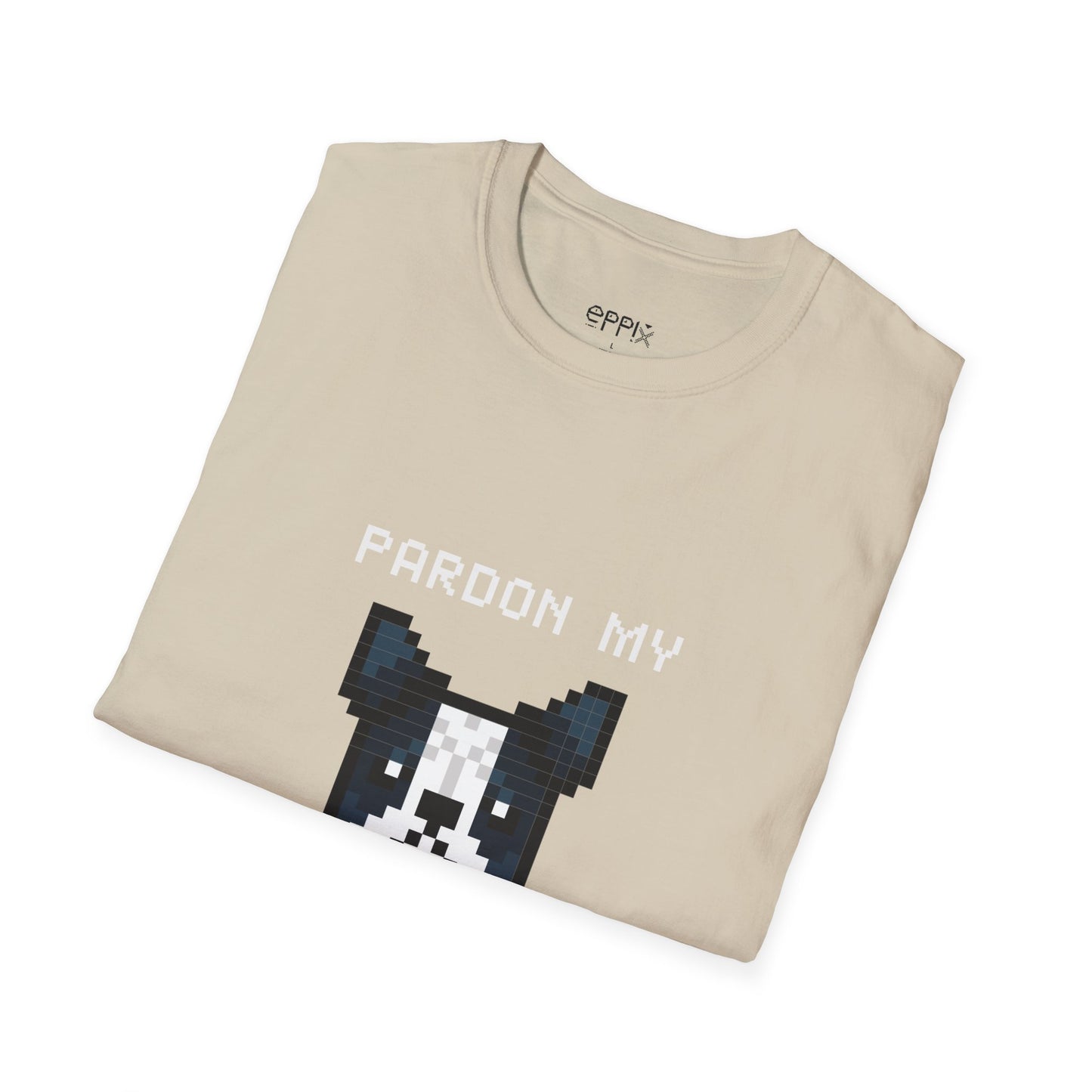 Camiseta unisex Softstyle de EPPIX: ilustración de perro francés de píxeles Perdón por mi francés 