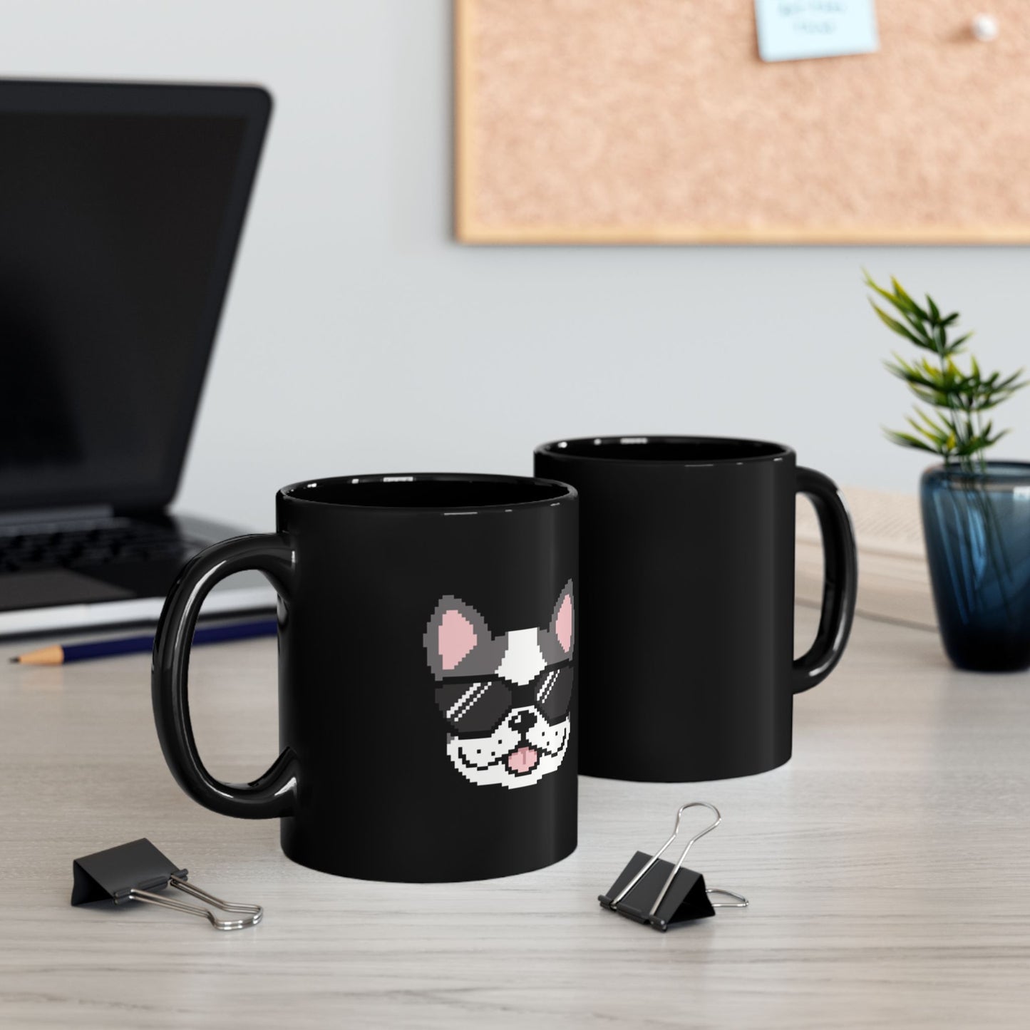 Eppix Black Ceramic Mug Frenchie Pixel Art Illustration Right And Left 17oz