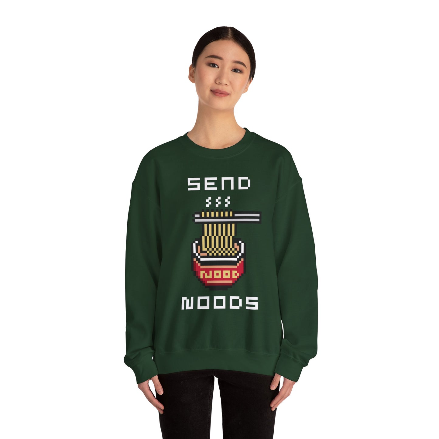 EPPIX Unisex Heavy Blend Crewneck Sweatshirt - Send Noods Funny Pixel Noodle Art Illustration Ramen