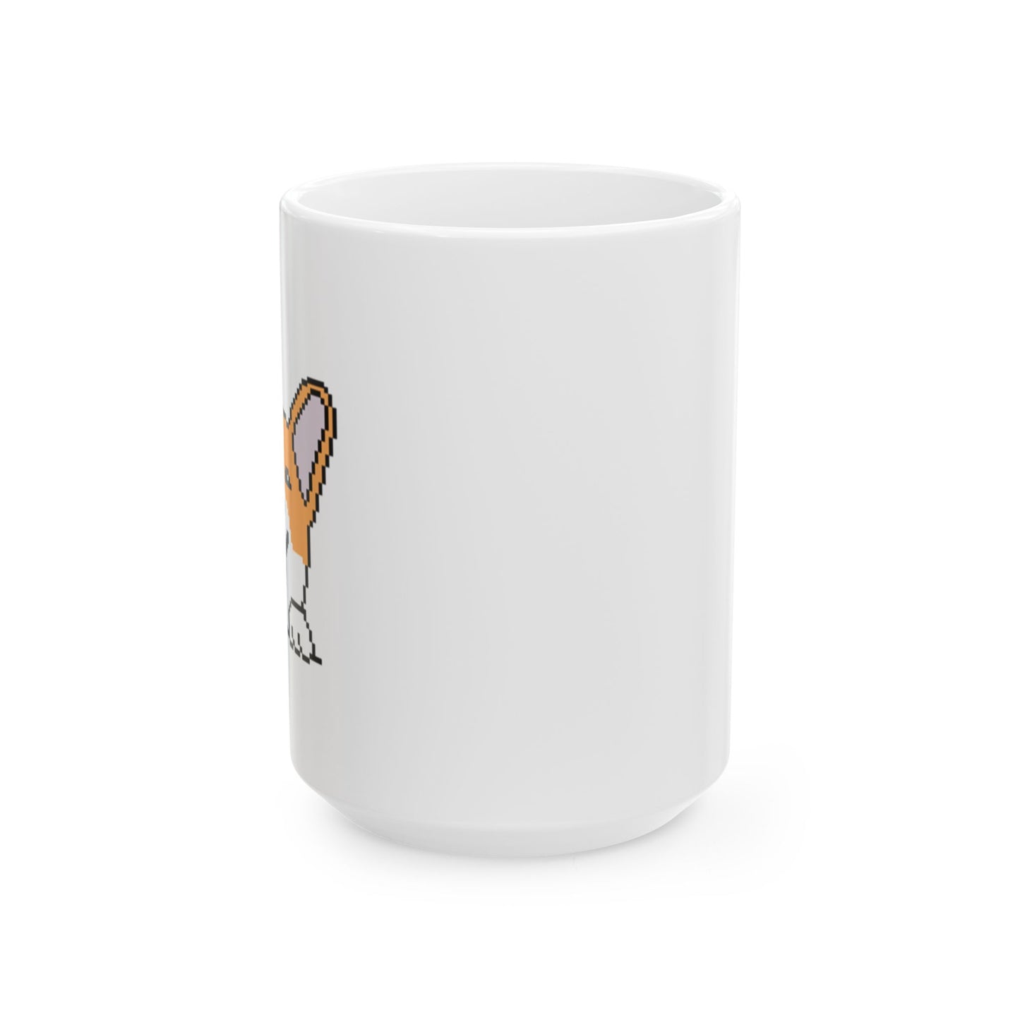 EPPIX Ceramic White Mug - Happy Corgi Pixel Dog Illustration (11oz, 15oz)