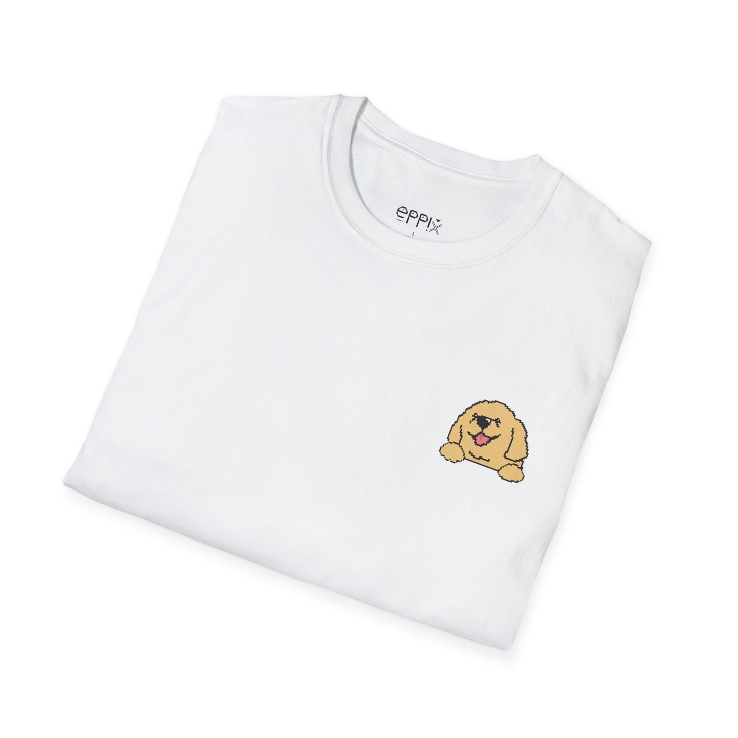 Camiseta unisex Softstyle de EPPIX: ilustración de perro Golden Retriever pixelado y gentil, buen chico 