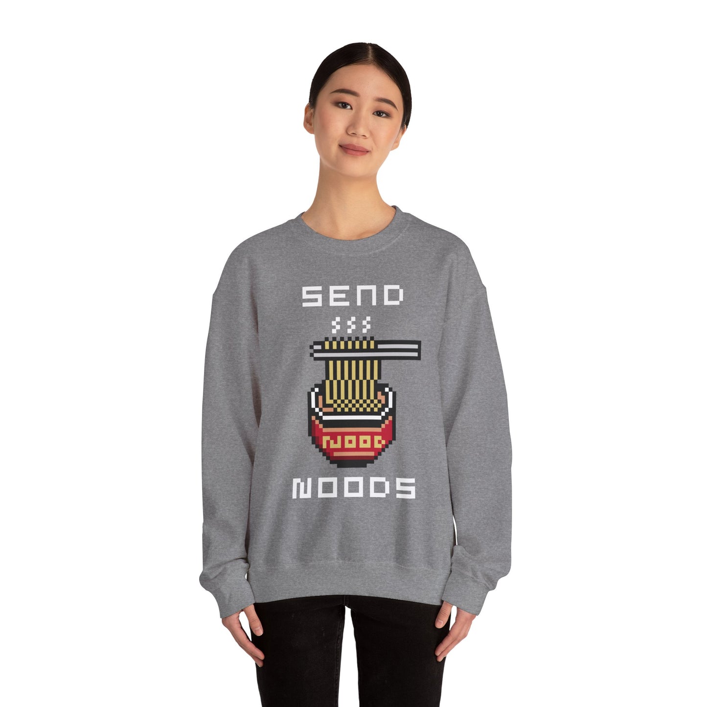 EPPIX Unisex Heavy Blend Crewneck Sweatshirt - Send Noods Funny Pixel Noodle Art Illustration Ramen