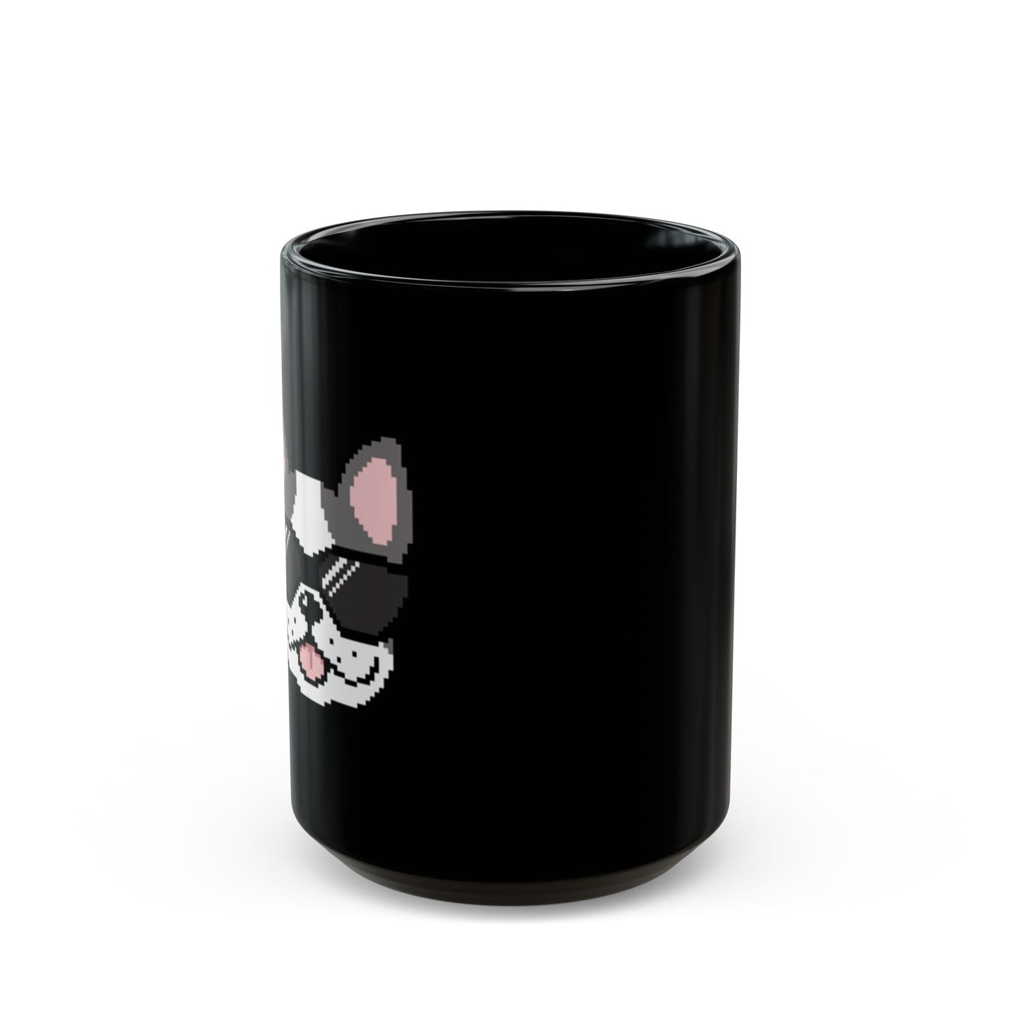 Eppix Black Ceramic Mug Frenchie Pixel Art Illustration Front 15oz