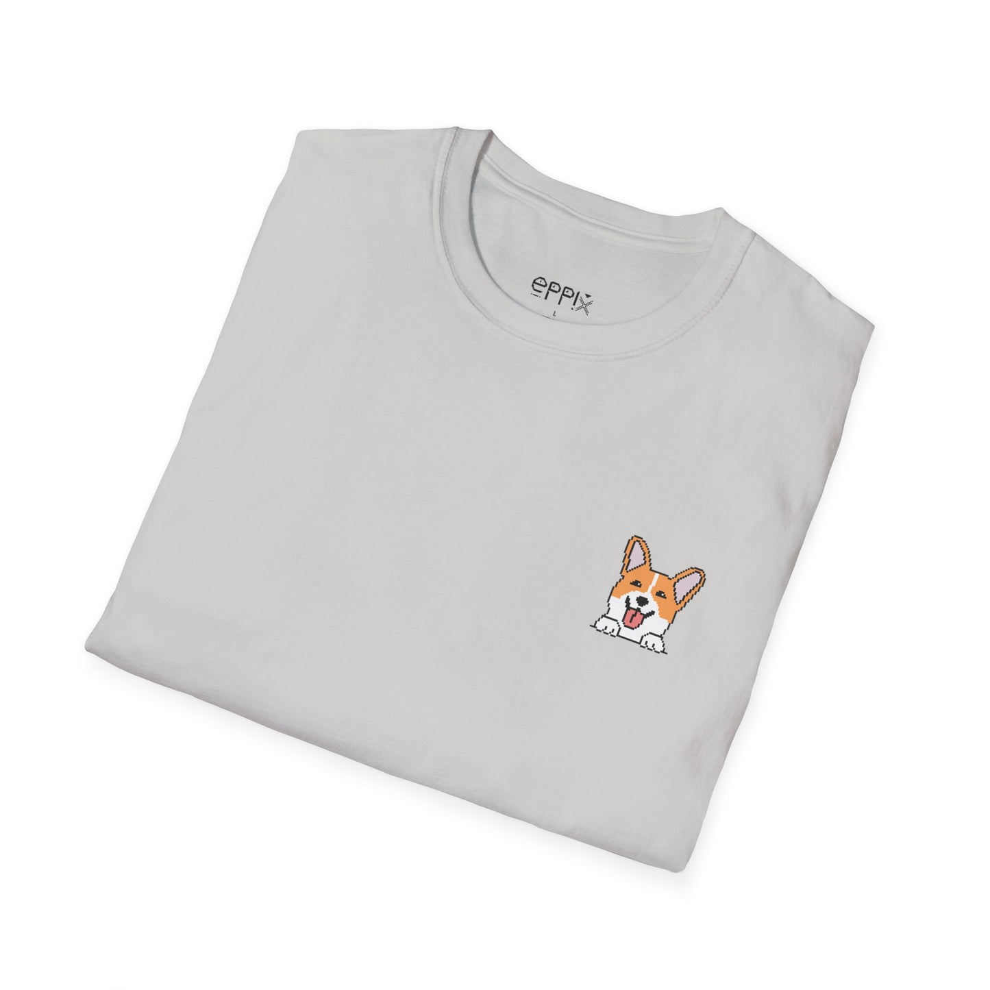 Camiseta unisex Softstyle de EPPIX: ilustración de perro Corgi feliz en píxeles 