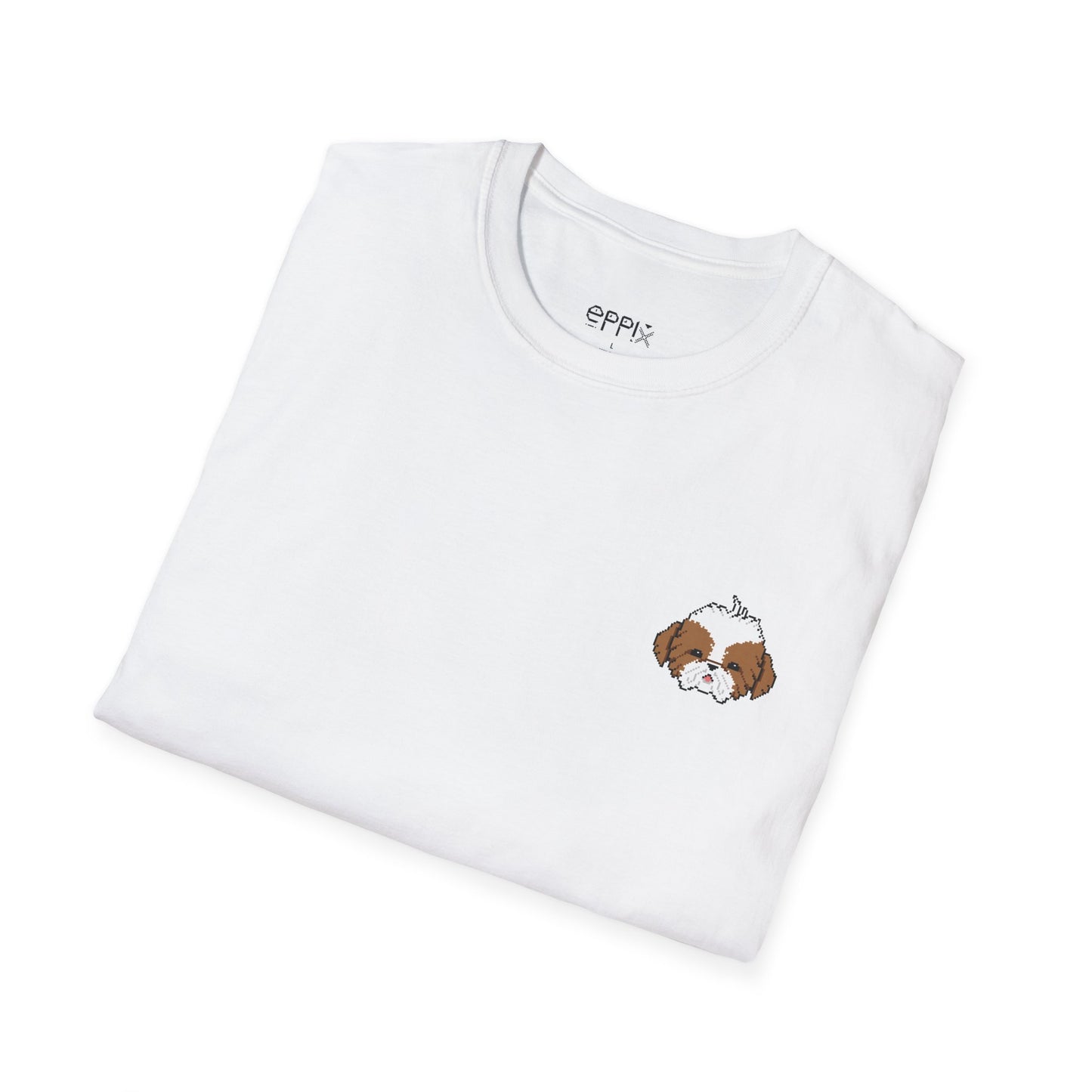 Camiseta unisex de estilo suave EPPIX: ilustración de perro Shih Tzu bebé con píxeles, lindo cachorro 