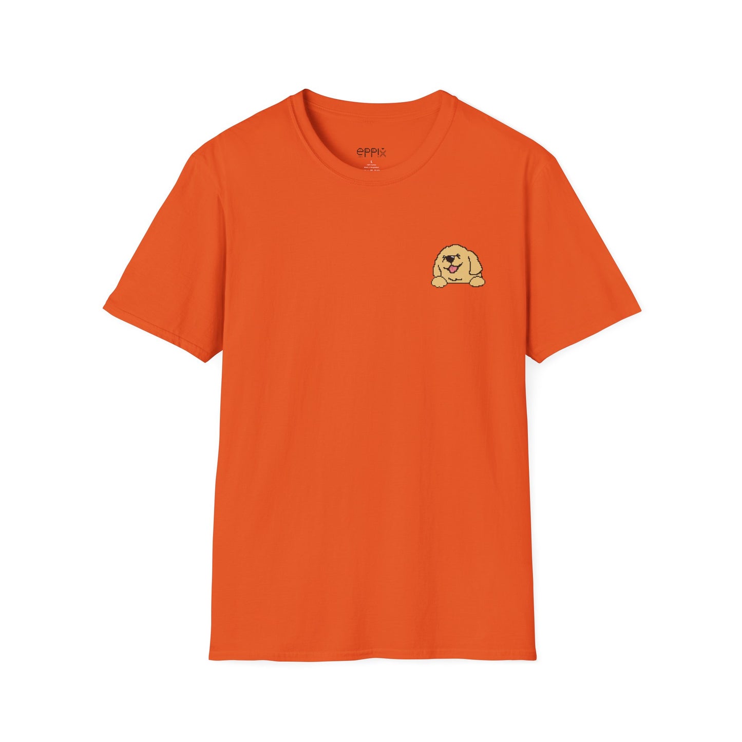 Camiseta unisex Softstyle de EPPIX: ilustración de perro Golden Retriever pixelado y gentil, buen chico 