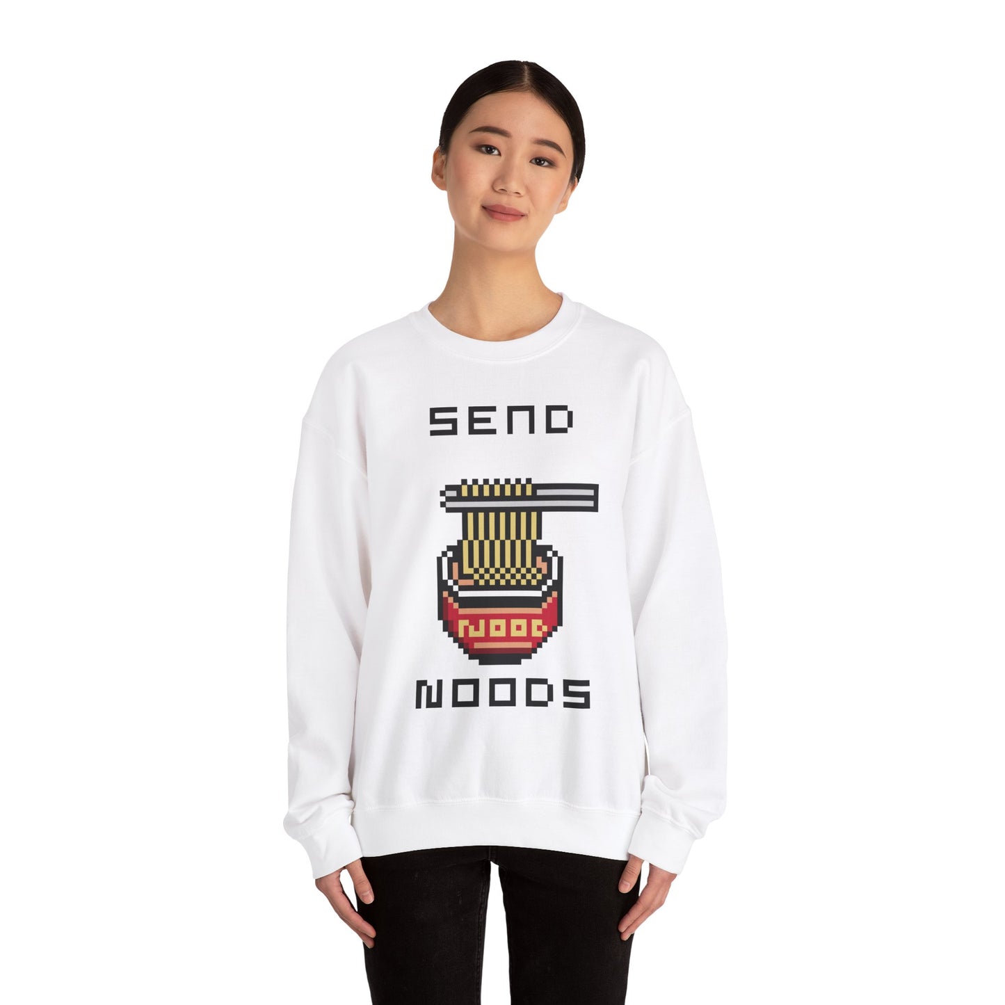 EPPIX Unisex Heavy Blend Crewneck Sweatshirt - Send Noods Funny Pixel Noodle Art Illustration Ramen