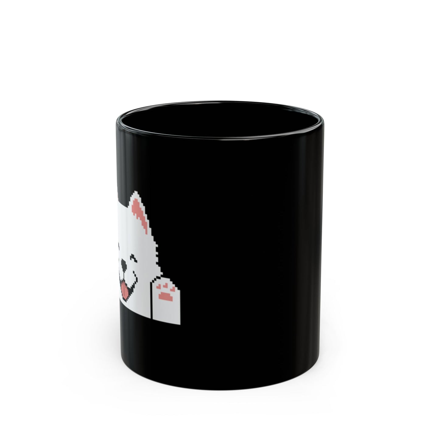 EPPIX Ceramic Black Mug - Happy Smiling Samoyed Pixel Dog Illustration (11oz, 15oz)