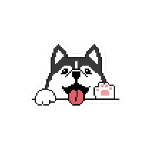 EPPIX Kiss-Cut Stickers - Siberian Husky Alaskan Malamute Pixel Dog Illustration Waving Hello