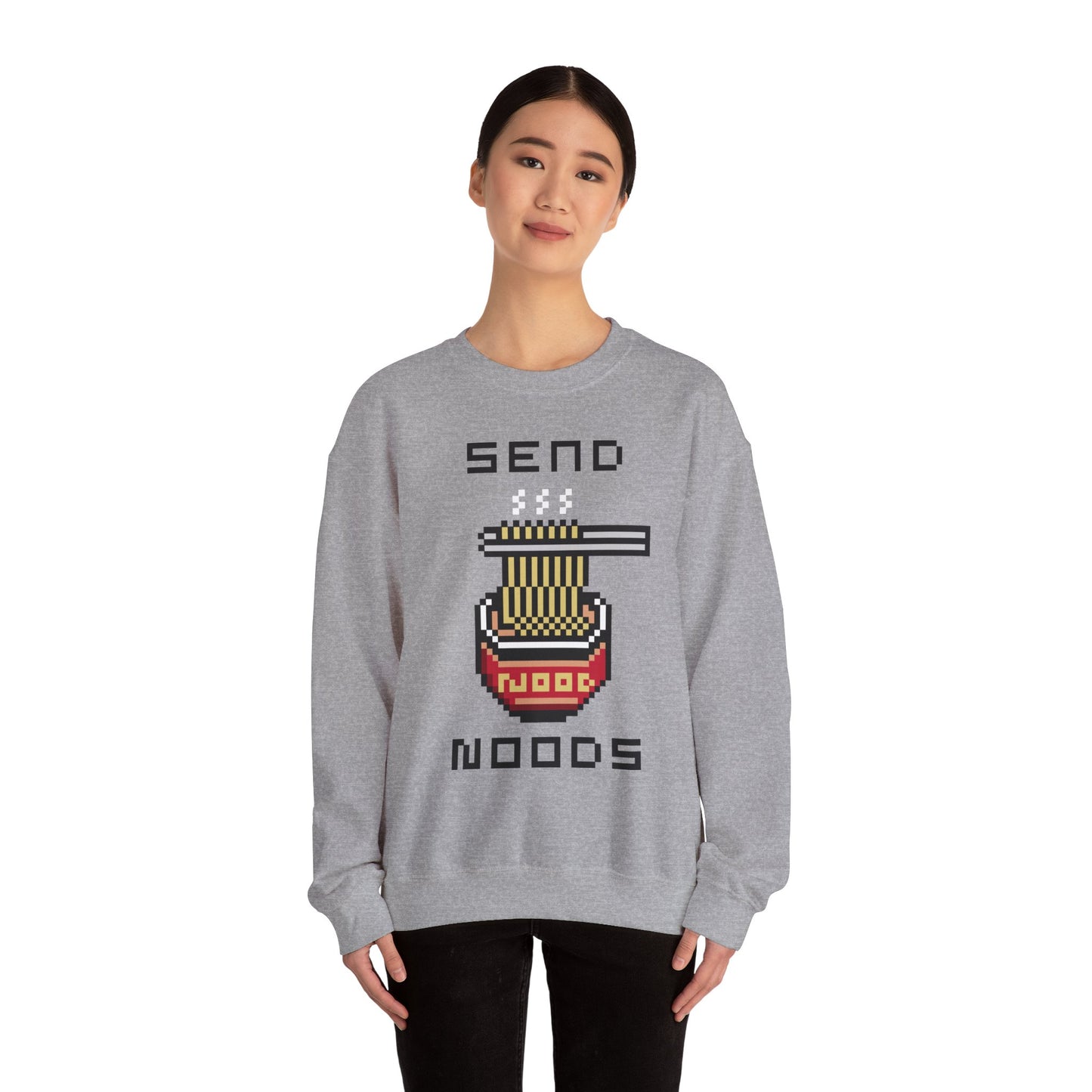 EPPIX Unisex Heavy Blend Crewneck Sweatshirt - Send Noods Funny Pixel Noodle Art Illustration Ramen