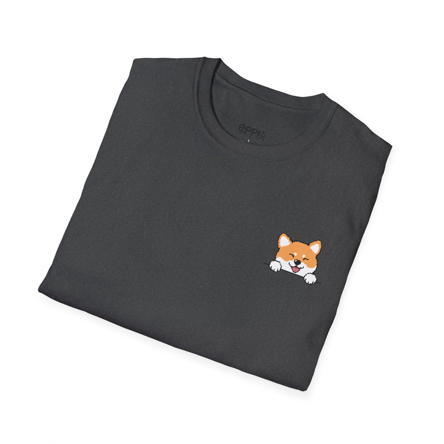 EPPIX Unisex Softstyle T-Shirt - Sly Shiba Inu Pixel Hund Illustration Frecher Ausdruck 