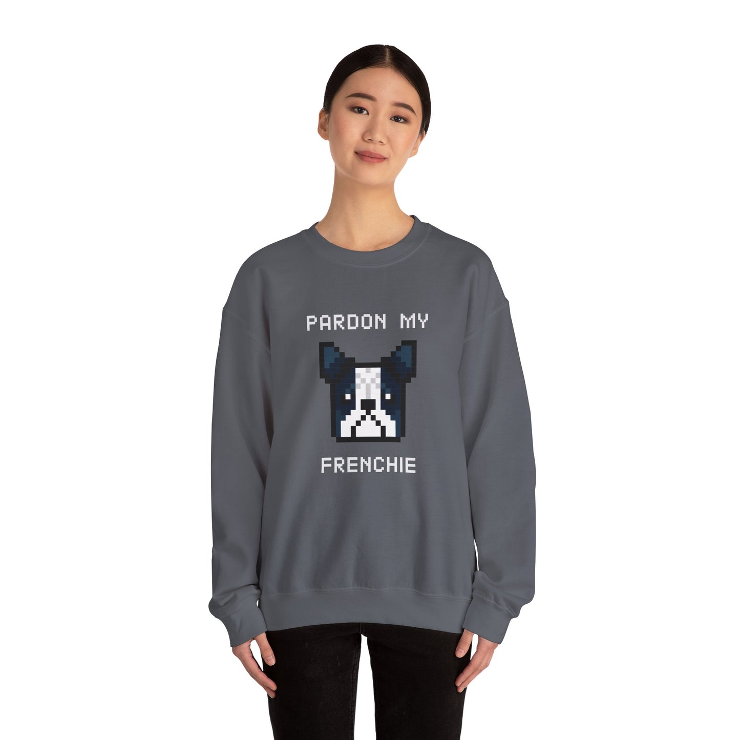 EPPIX Unisex Heavy Blend Crewneck Sweatshirt - Pardon My Frenchie Funny Pixel Dog Art Illustration French Bulldog