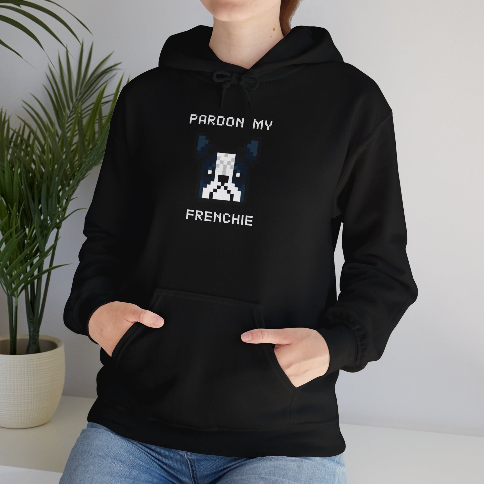 EPPIX Essential Hoodie Black Pardon My Frenchie Worn Front