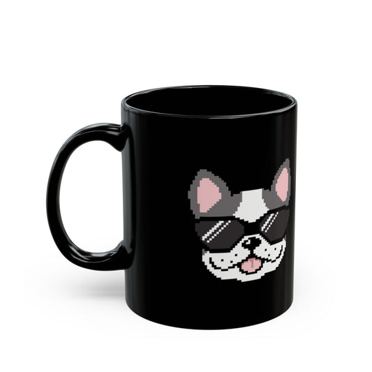 Eppix Black Ceramic Mug Frenchie Pixel Art Illustration Right 17oz