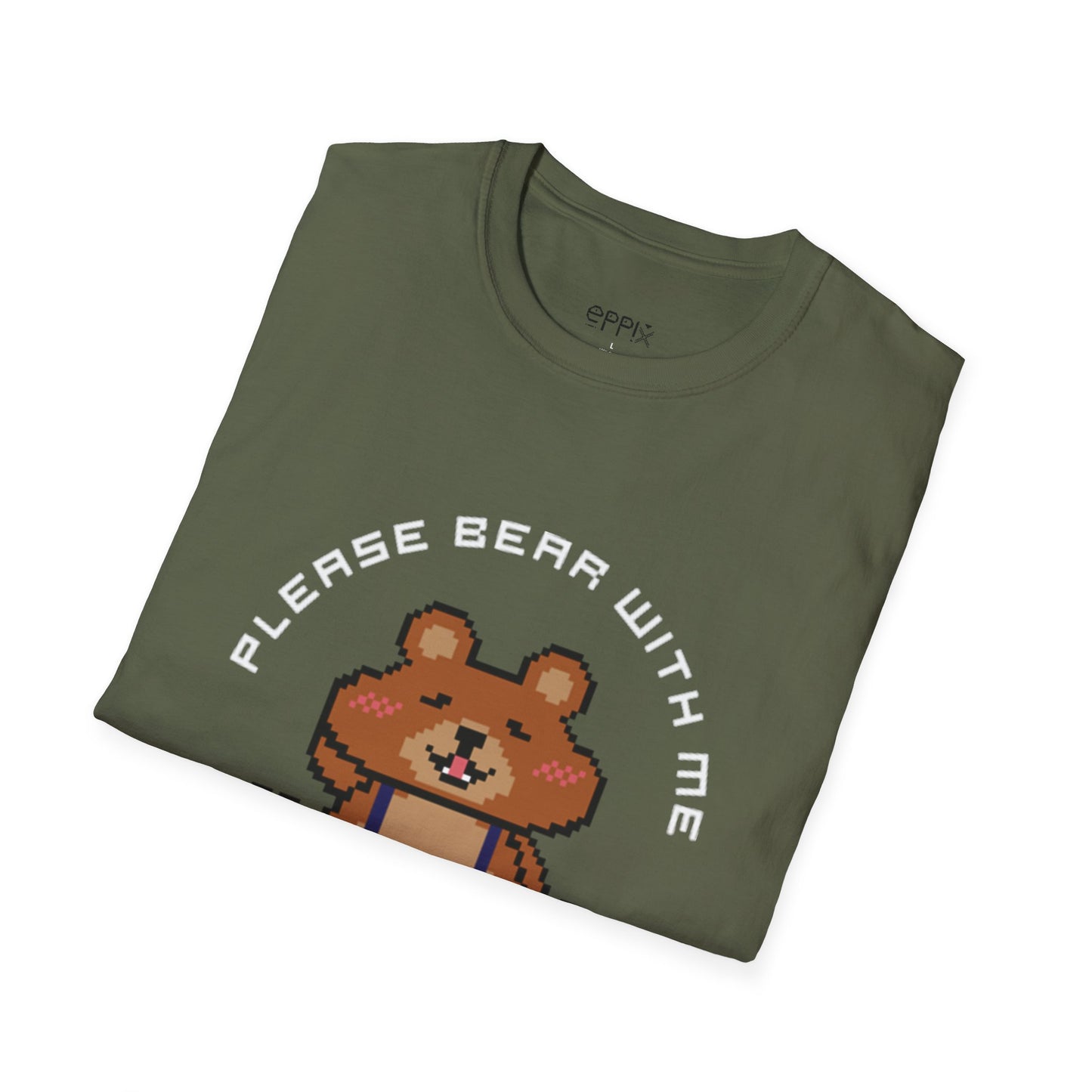 Camiseta unisex Softstyle de EPPIX: ilustración de oso de píxeles. Por favor, tengan paciencia conmigo 