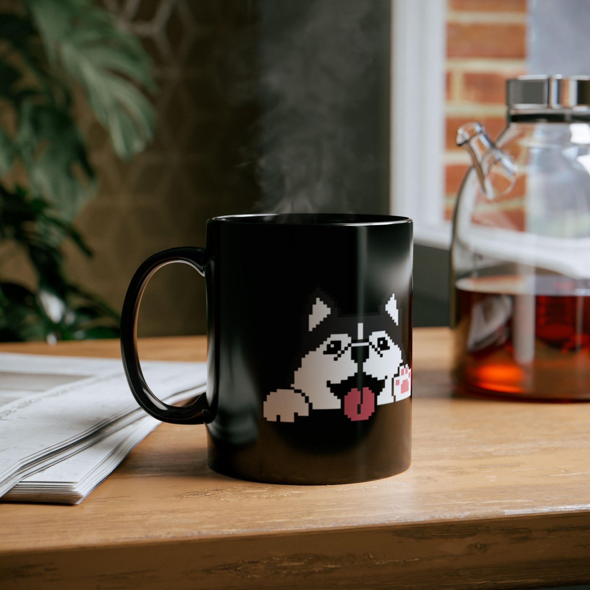 Eppix Black Ceramic Mug Siberian Husky Alaskan Malamute Pixel Art Illustration Right 17oz Coffee