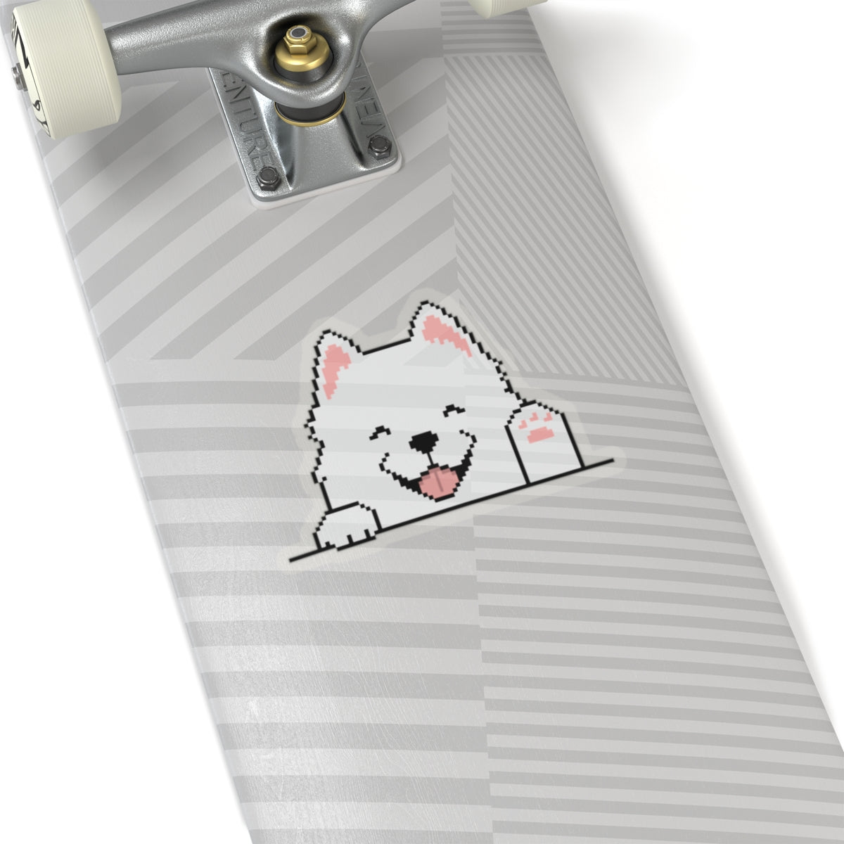 Eppix Kiss Cut Transparent Sticker Samoyed Pixel Art Illustration On Skateboard 6"