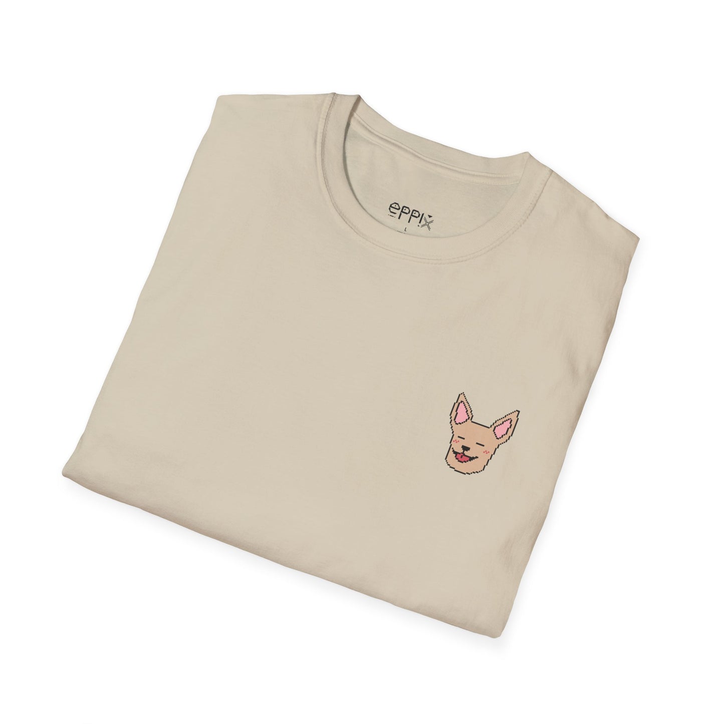 Camiseta unisex Softstyle de EPPIX: ilustración de perro chihuahua tranquilo con píxeles 