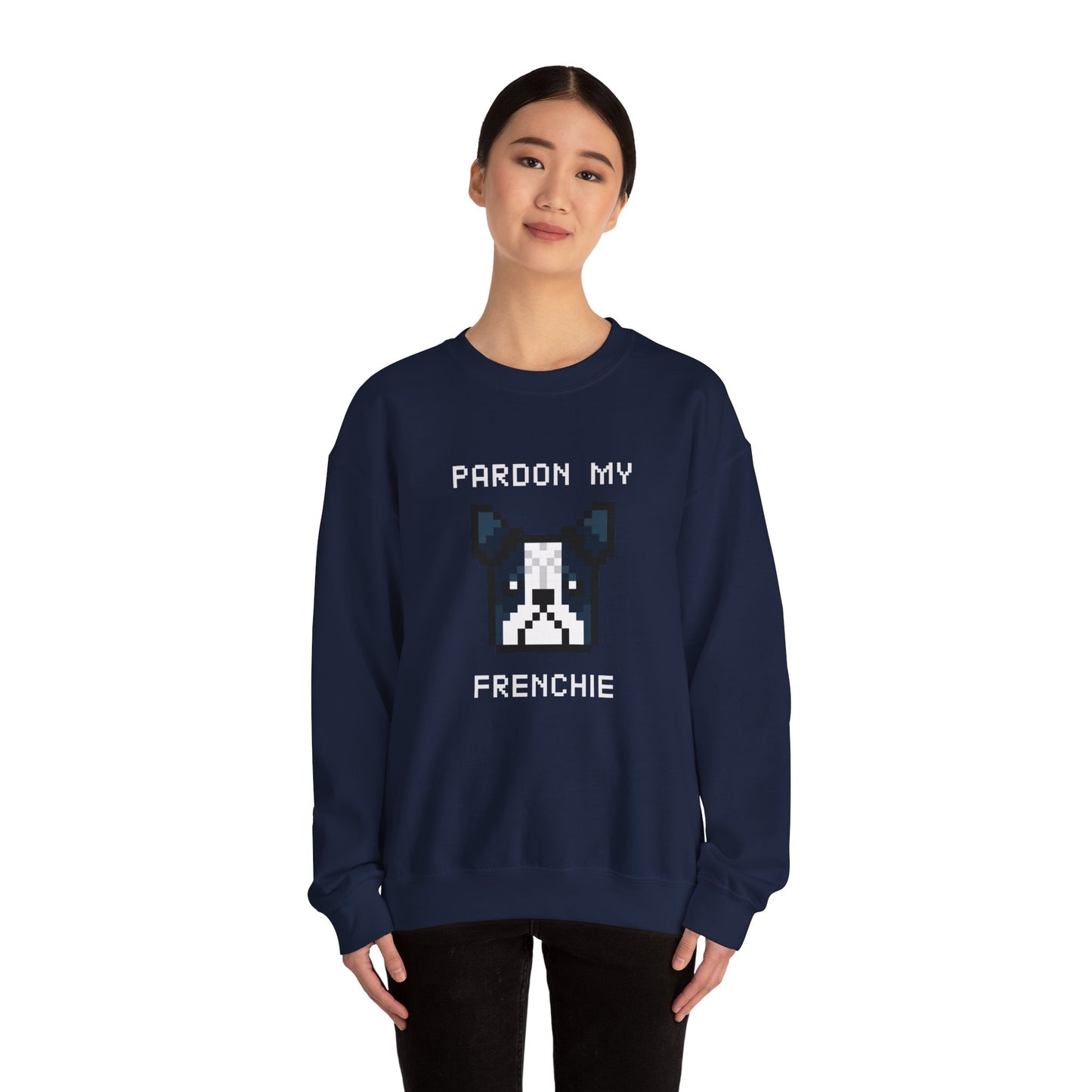 EPPIX Unisex Heavy Blend Crewneck Sweatshirt - Pardon My Frenchie Funny Pixel Dog Art Illustration French Bulldog