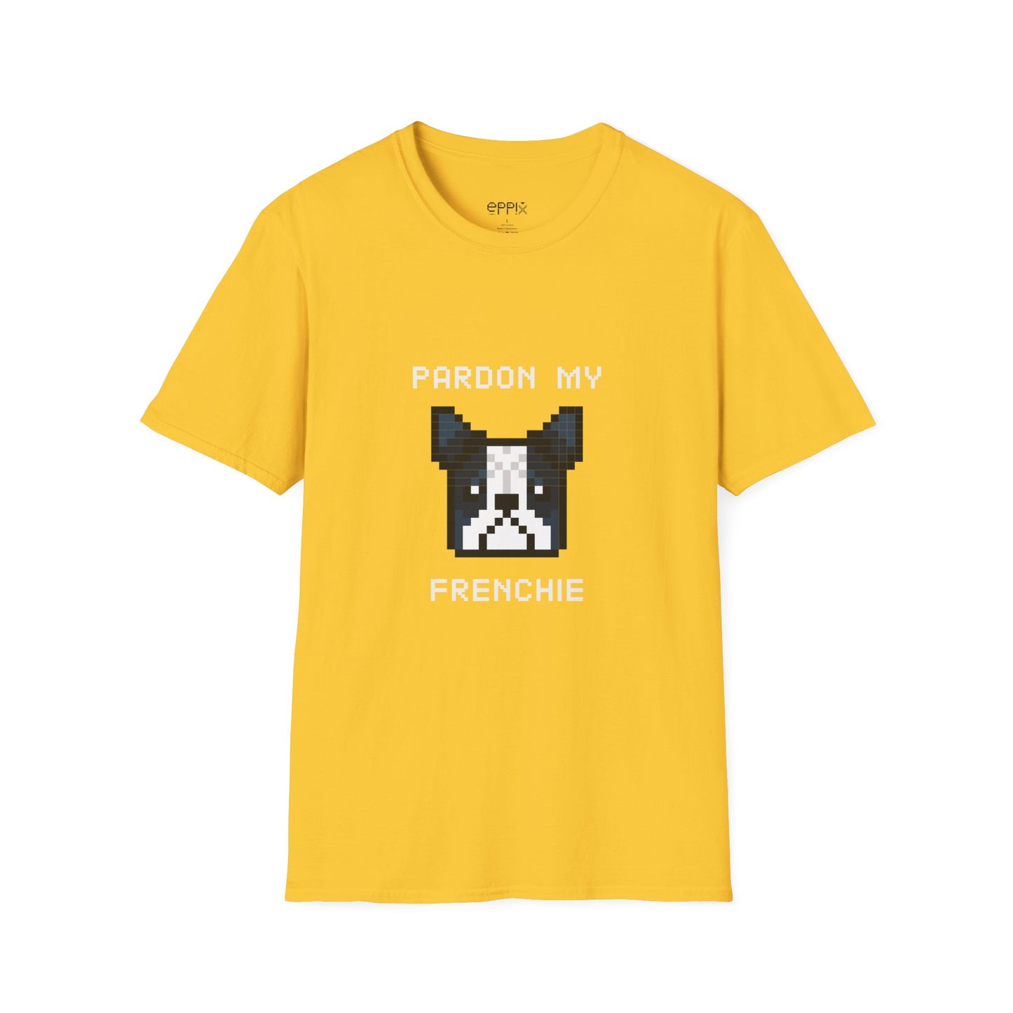 EPPIX Unisex Softstyle T-Shirt - Pixel Frenchie Dog Illustration Pardon My French