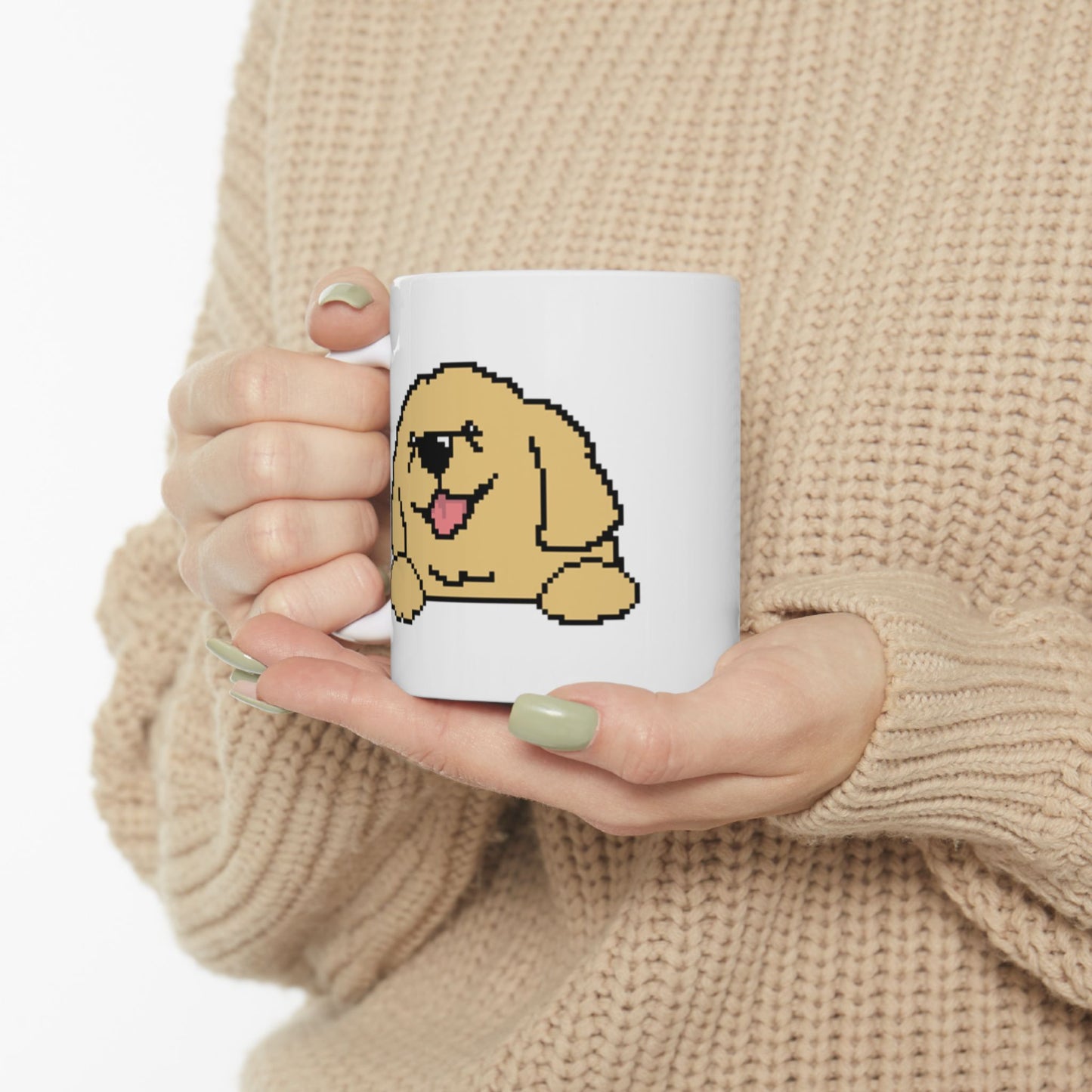 Eppix White Ceramic Mug Golden Retriever Pixel Art Illustration Right 17oz Held