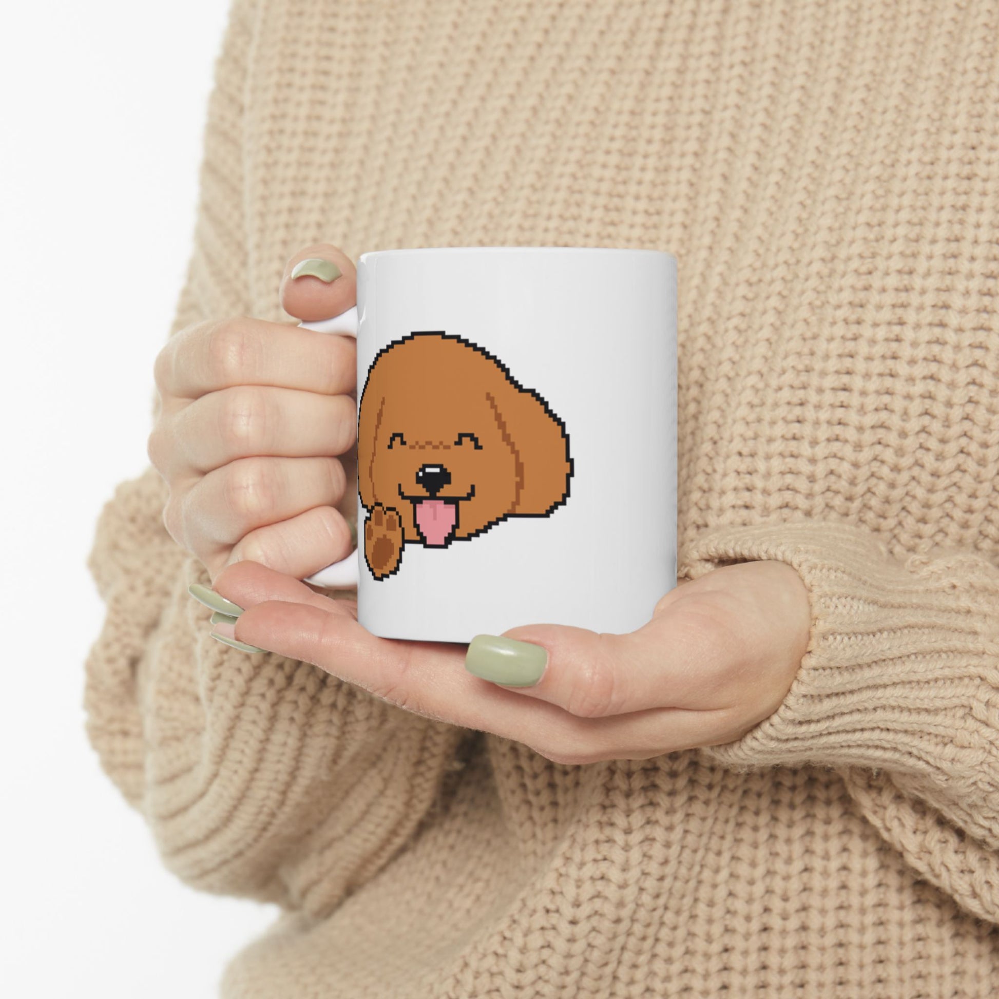 Eppix White Ceramic Mug Poodle Pixel Art Illustration Held 17oz