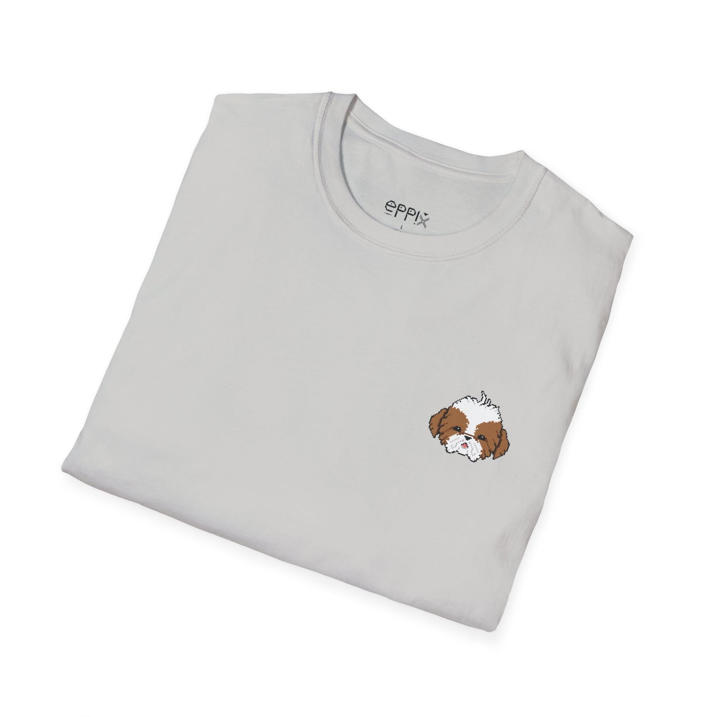 Camiseta unisex de estilo suave EPPIX: ilustración de perro Shih Tzu bebé con píxeles, lindo cachorro 