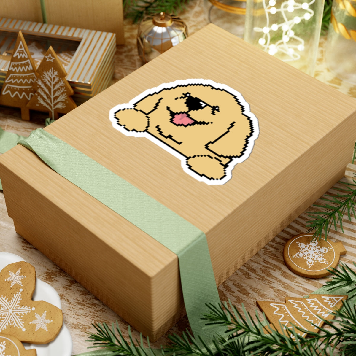 Eppix Kiss Cut Vinyl Sticker Golden Retriever Pixel Art Illustration On Box 6"