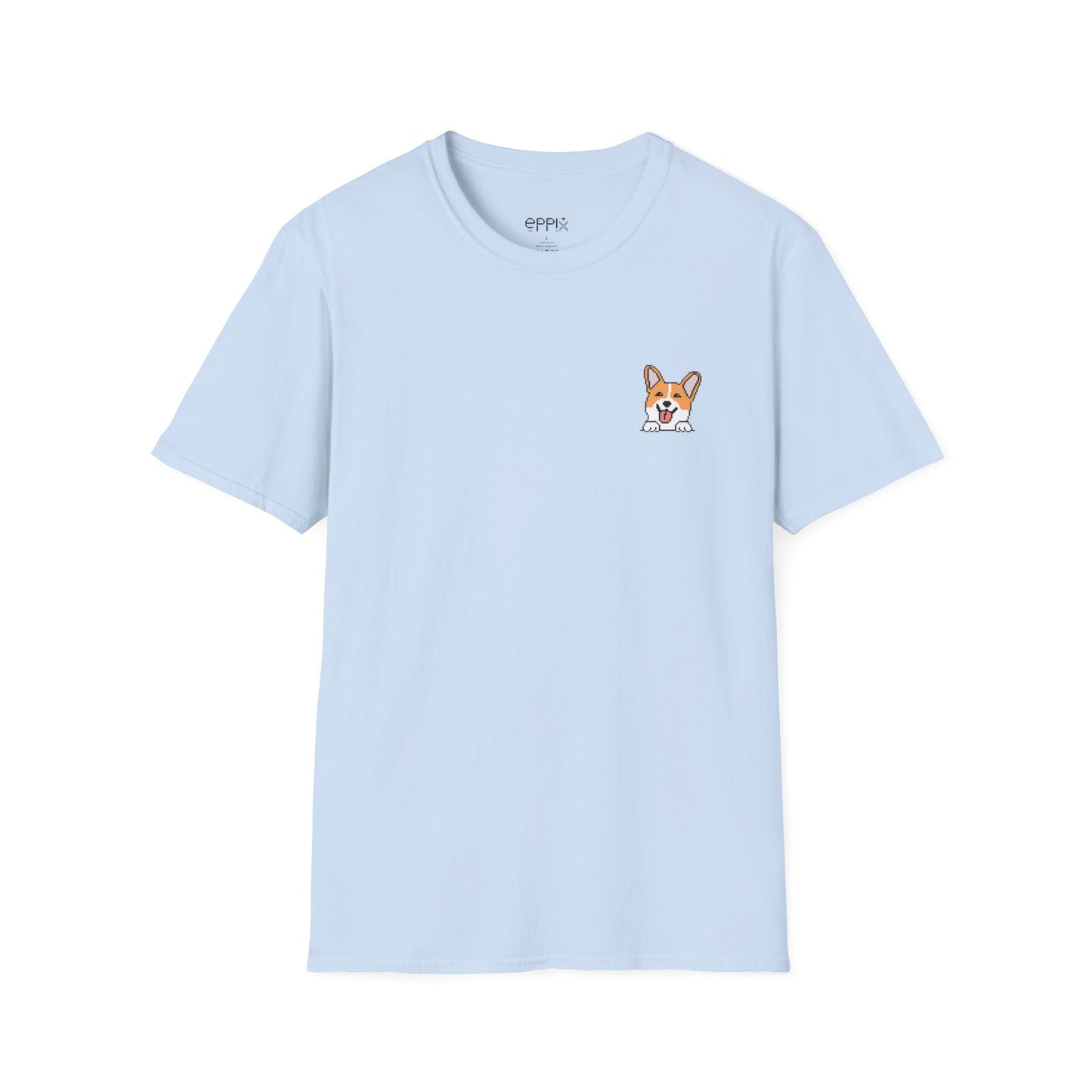 Camiseta unisex Softstyle de EPPIX: ilustración de perro Corgi feliz en píxeles 