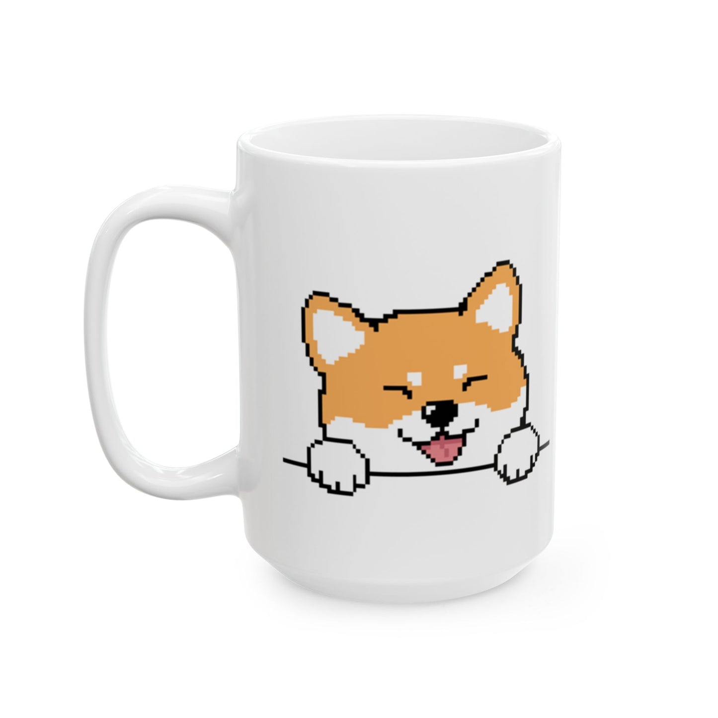 EPPIX Ceramic White Mug - Sly Shiba Inu Akita Pixel Dog Illustration (11oz, 15oz)