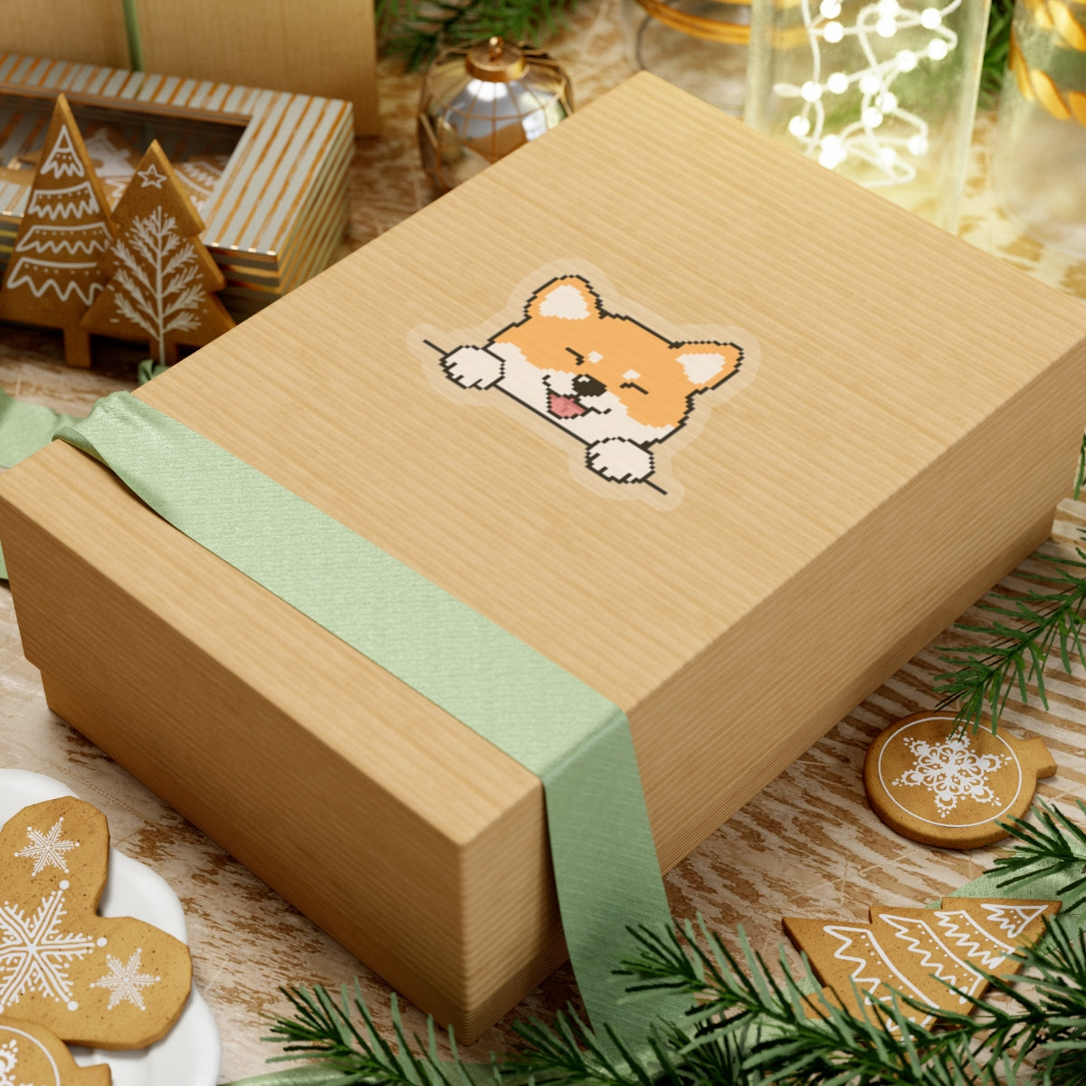 Eppix Kiss Cut Transparent Sticker Shiba Inu Pixel Art Illustration On Box 4"