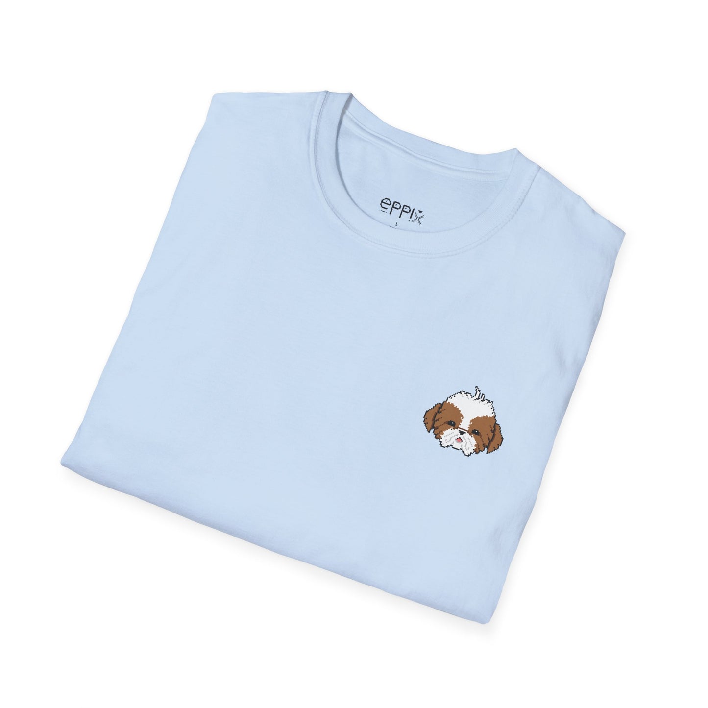 Camiseta unisex de estilo suave EPPIX: ilustración de perro Shih Tzu bebé con píxeles, lindo cachorro 