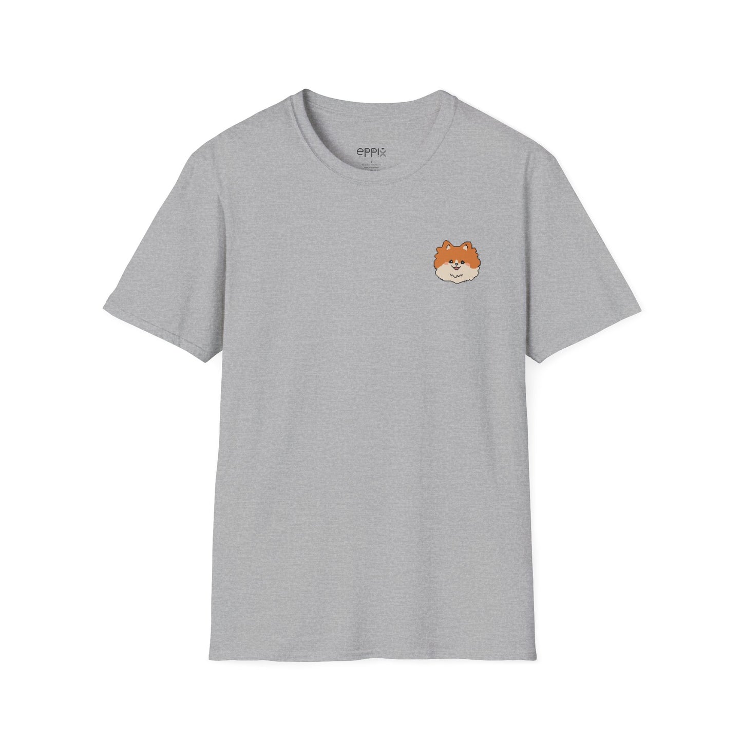 Camiseta unisex de estilo suave EPPIX: adorable cachorro de Pomerania con ilustración de perro pixelada y pompón 