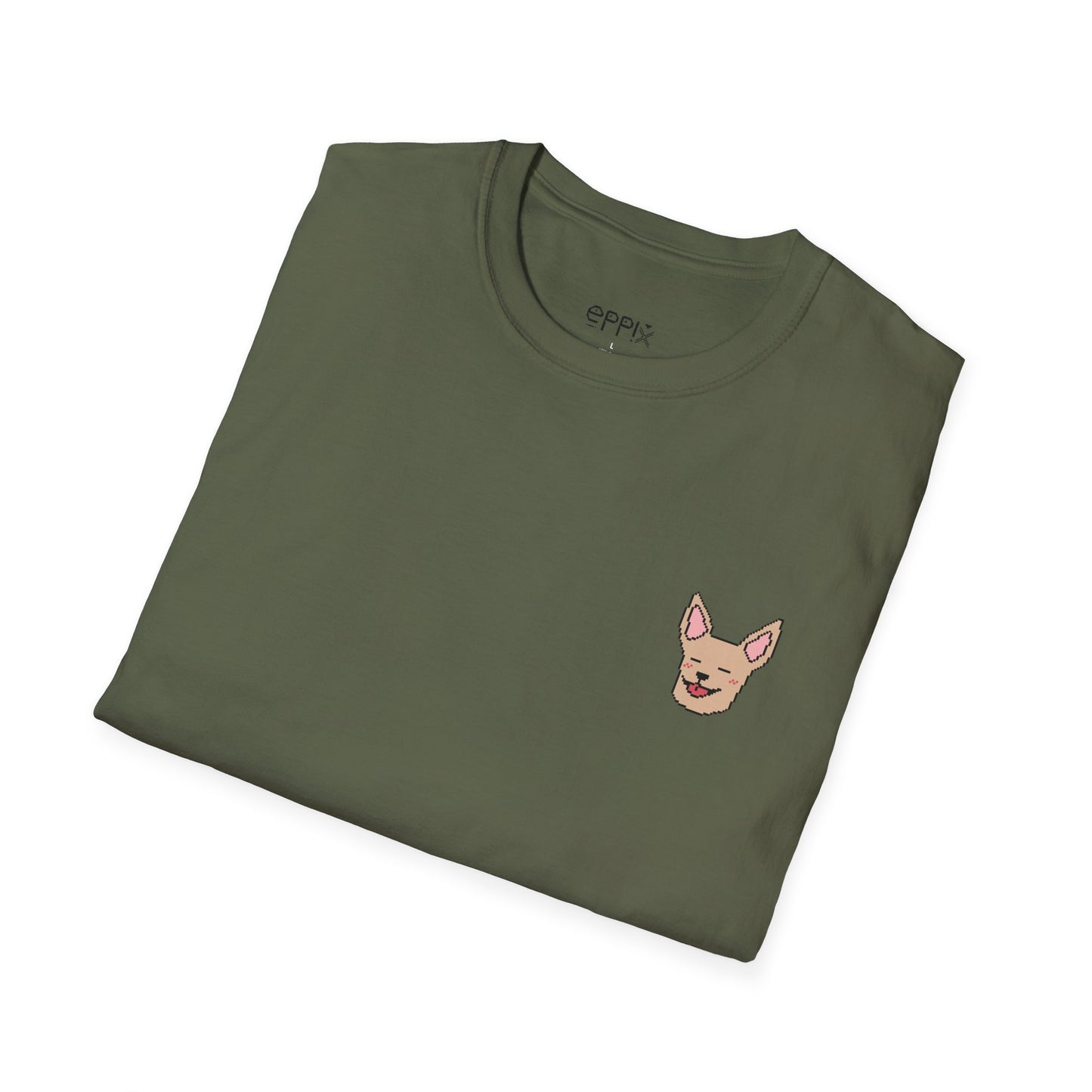 Camiseta unisex Softstyle de EPPIX: ilustración de perro chihuahua tranquilo con píxeles 