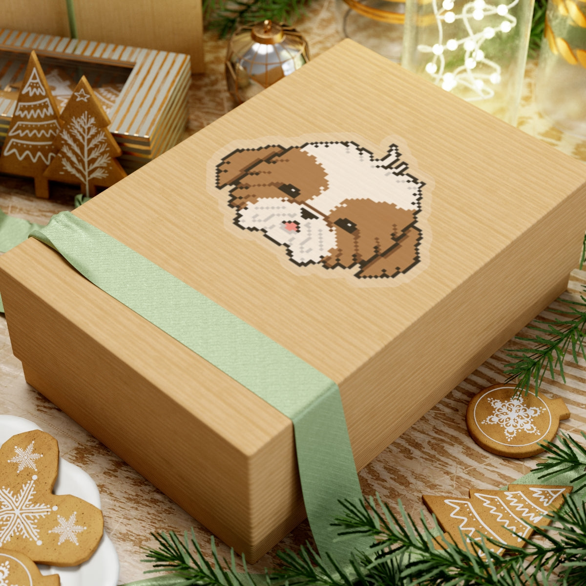 Eppix Kiss Cut Transparent Sticker Shih Tzu Pixel Art Illustration On Box 6"