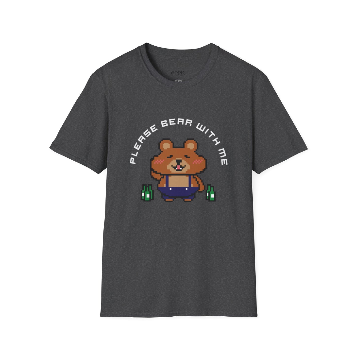 EPPIX Unisex Softstyle T-Shirt - Pixel Bear Illustration Please Bear With Me